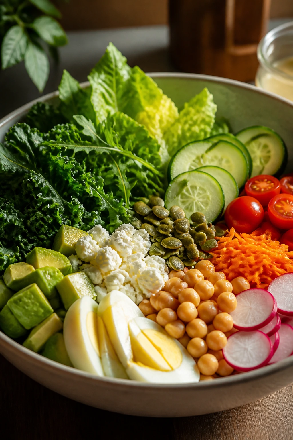 Greens and add-ins arranged to show weight and balance