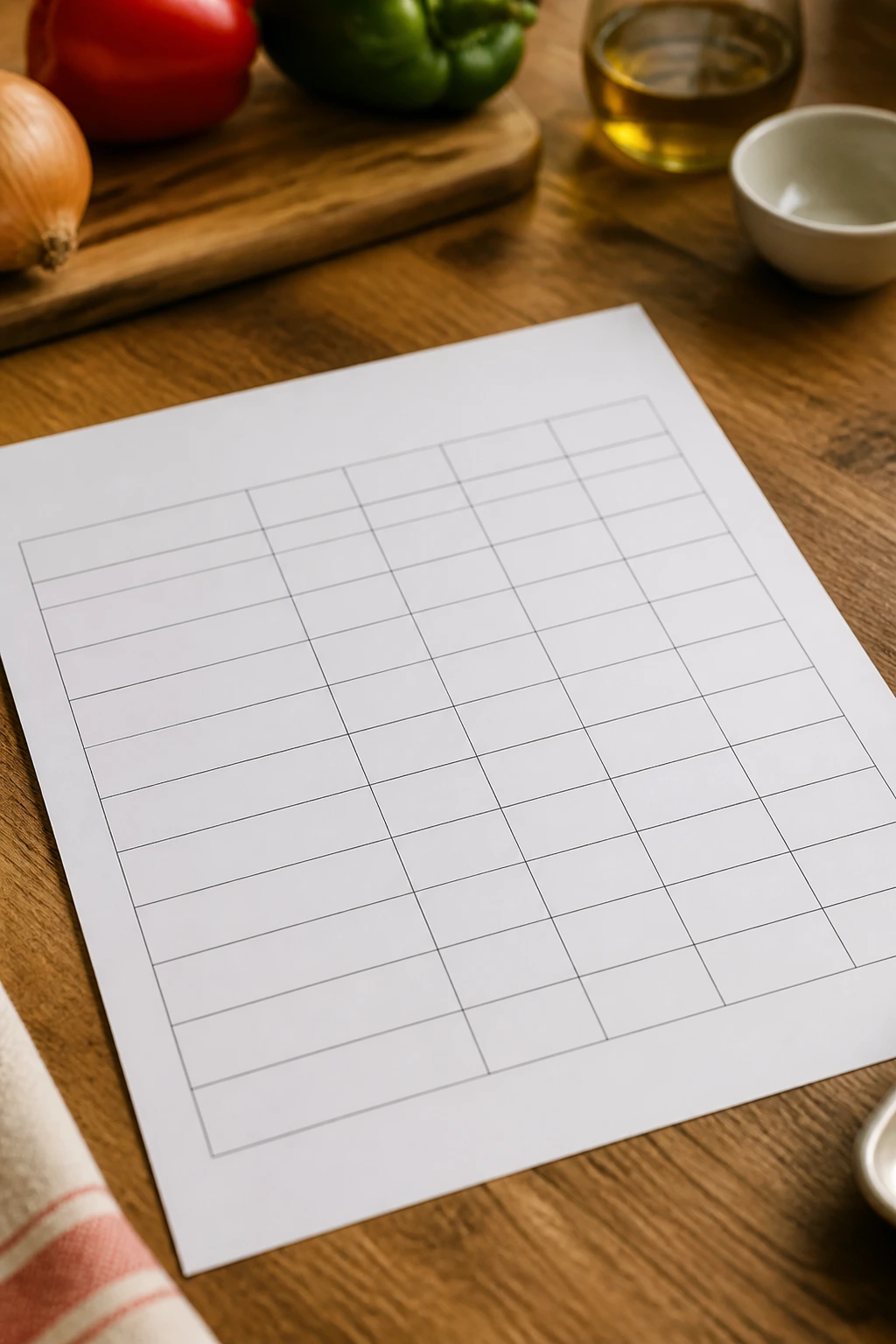 Close-up of an empty grid table on a white sheet on a kitchen counter