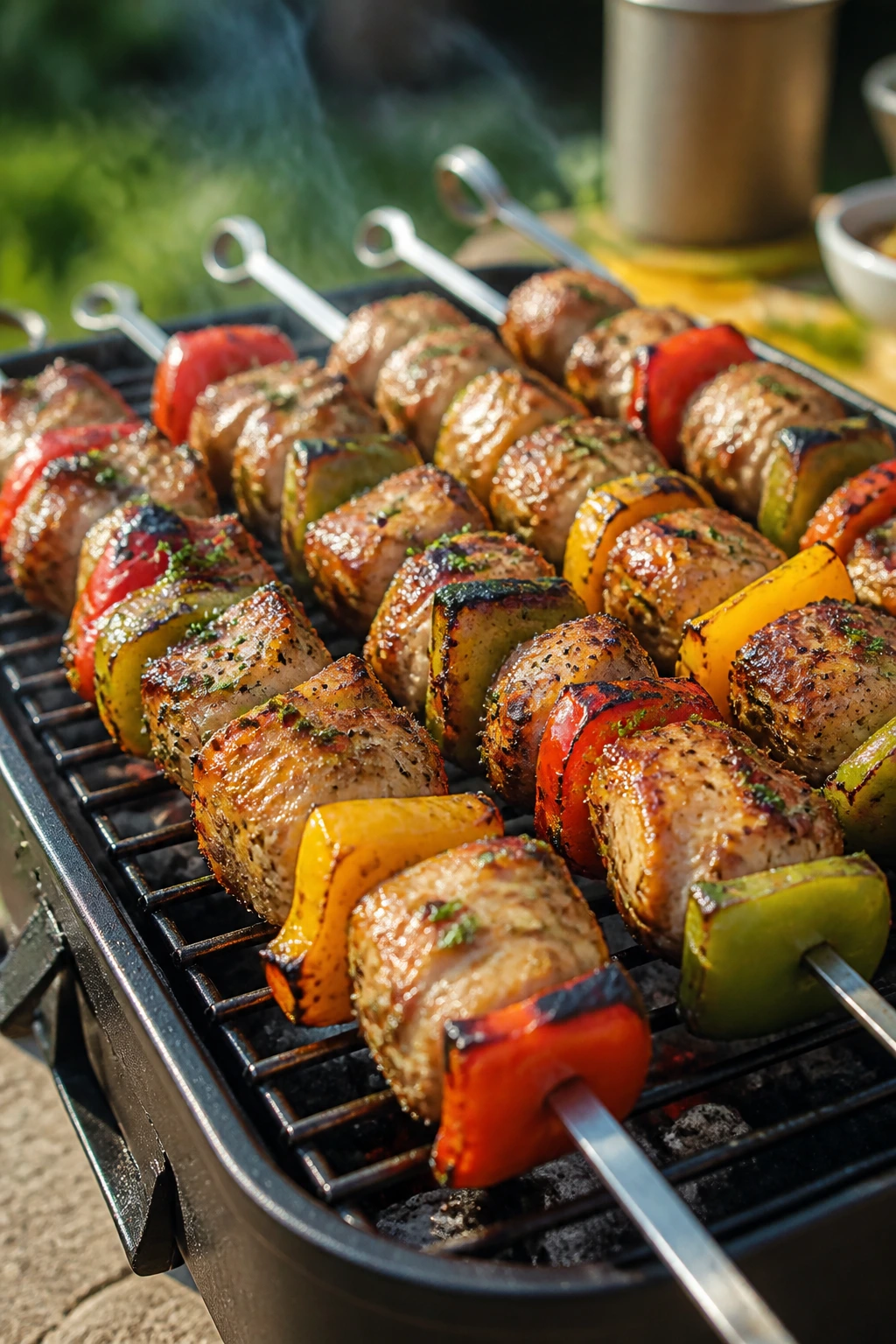 Chicken skewers on a grill representing variations and adaptations.