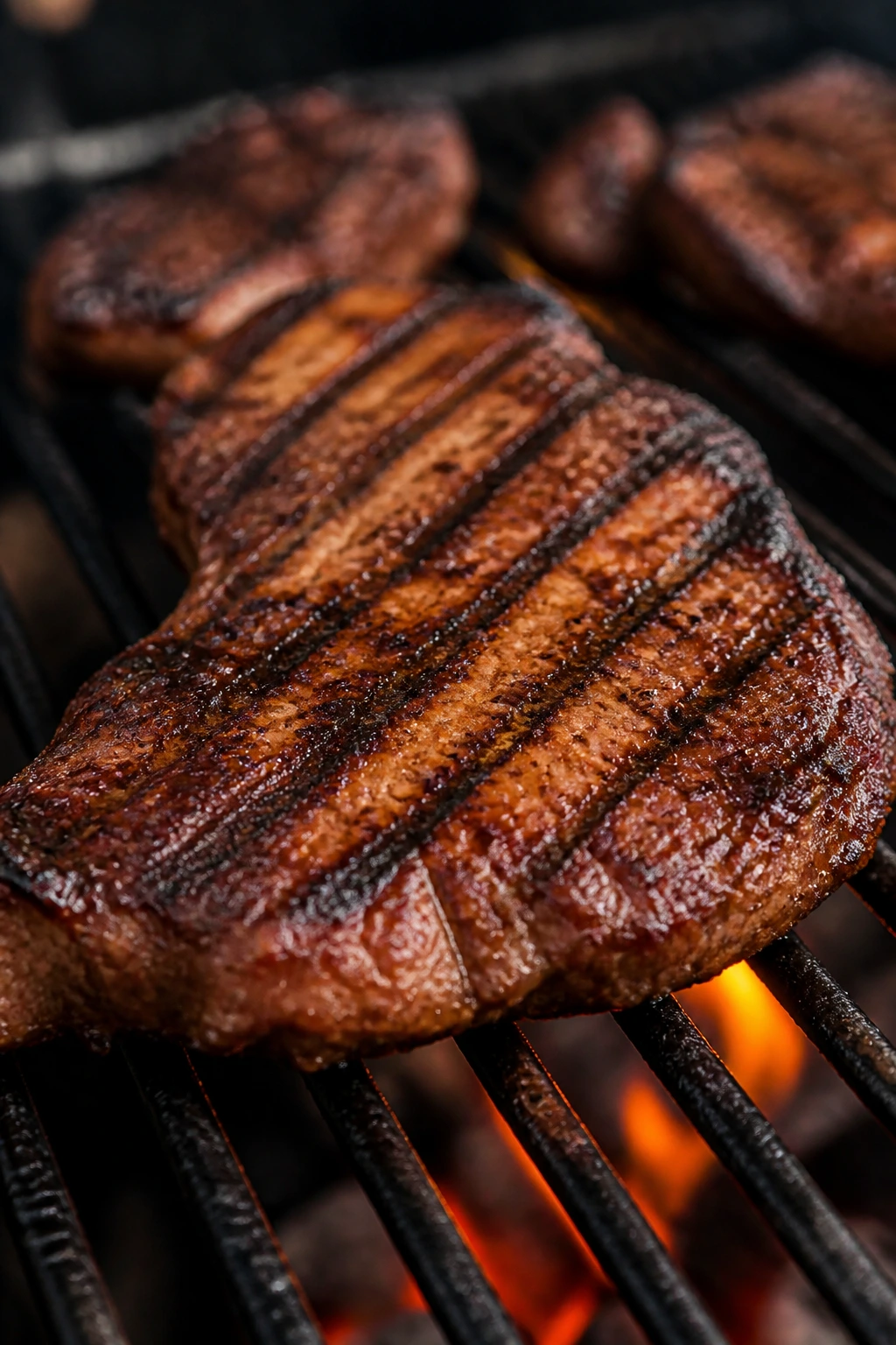 Meat with clear grill marks on a clean grate.