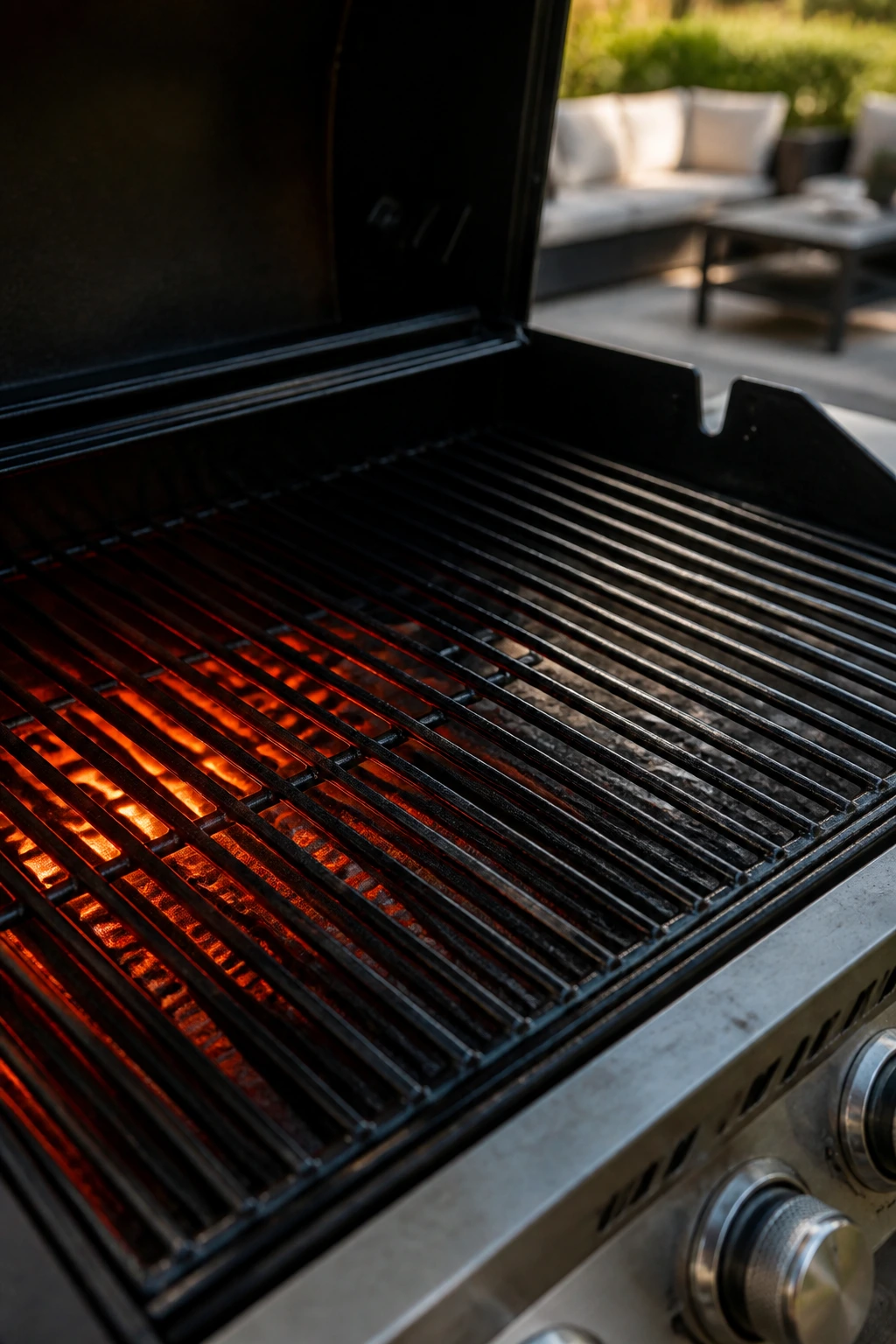 Clean grill grate with two-zone setup in backyard