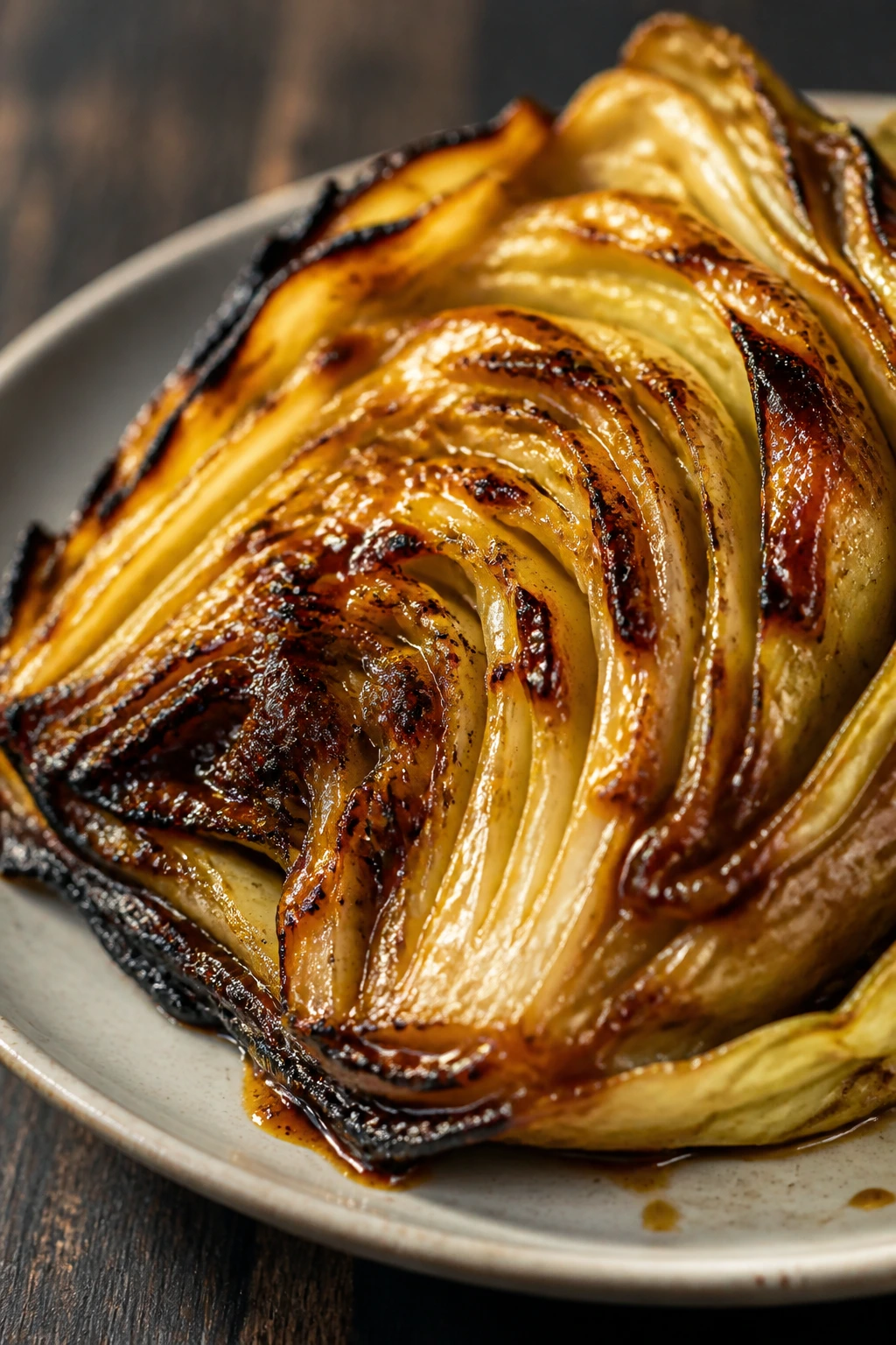 Grilled cabbage wedges with mustard BBQ glaze close-up
