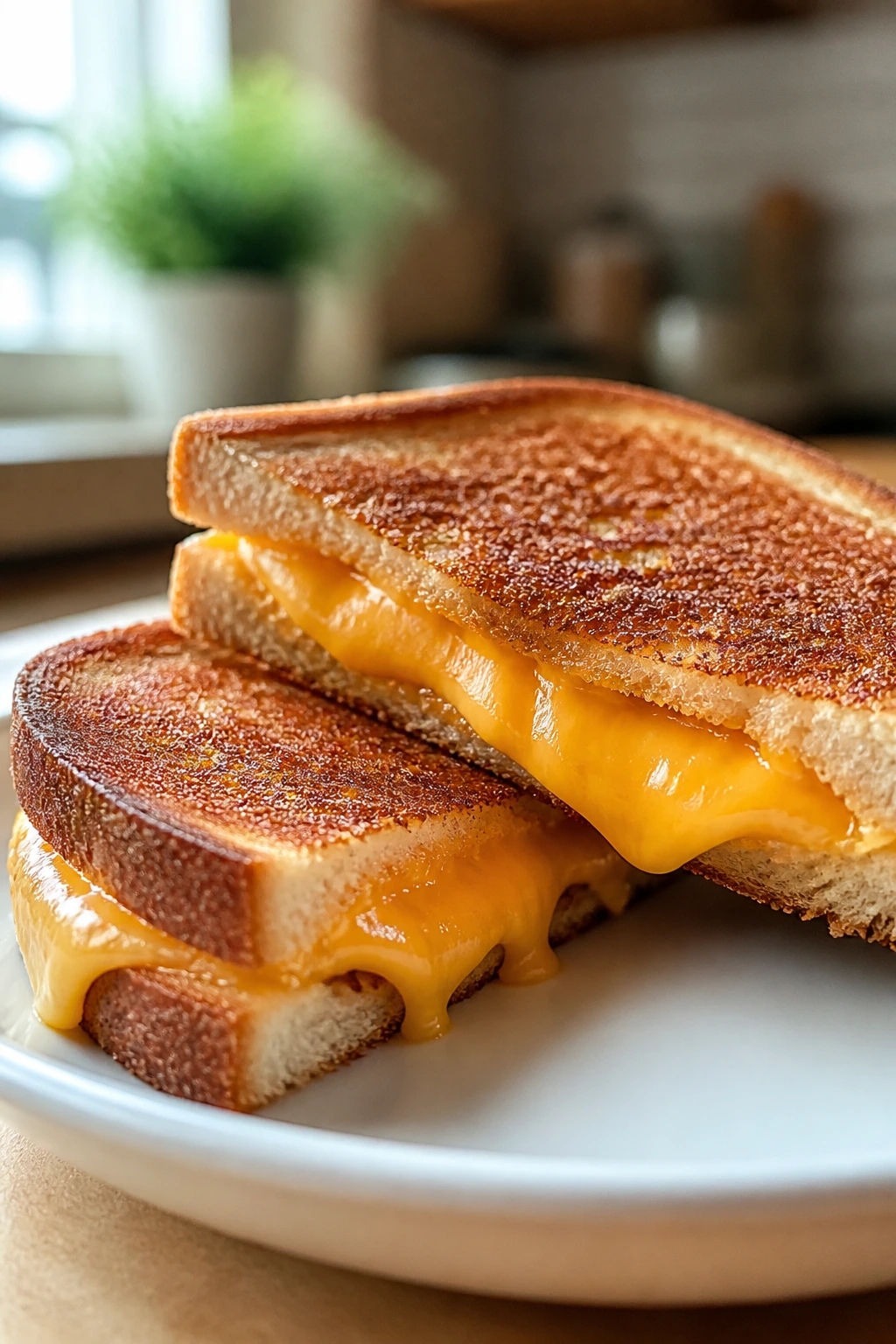 Close-up of a gooey grilled cheese sandwich representing cheesy dinners for kids