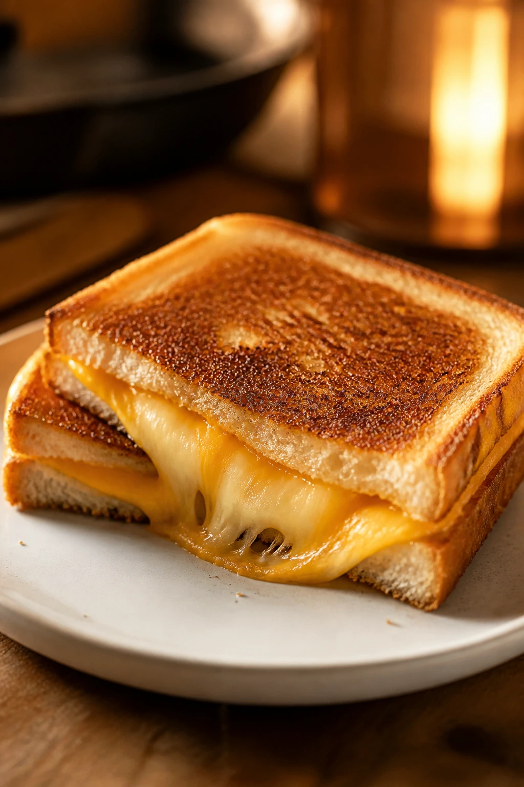 Grilled cheese sandwich with melted cheese stretching