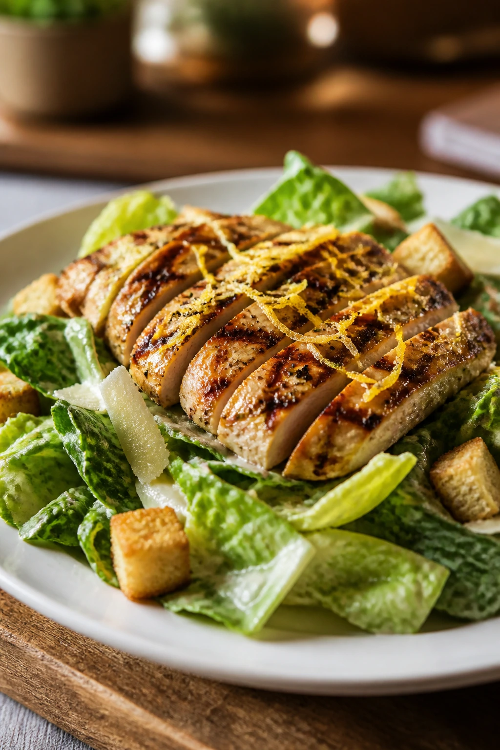 Caesar salad with grilled lemon chicken