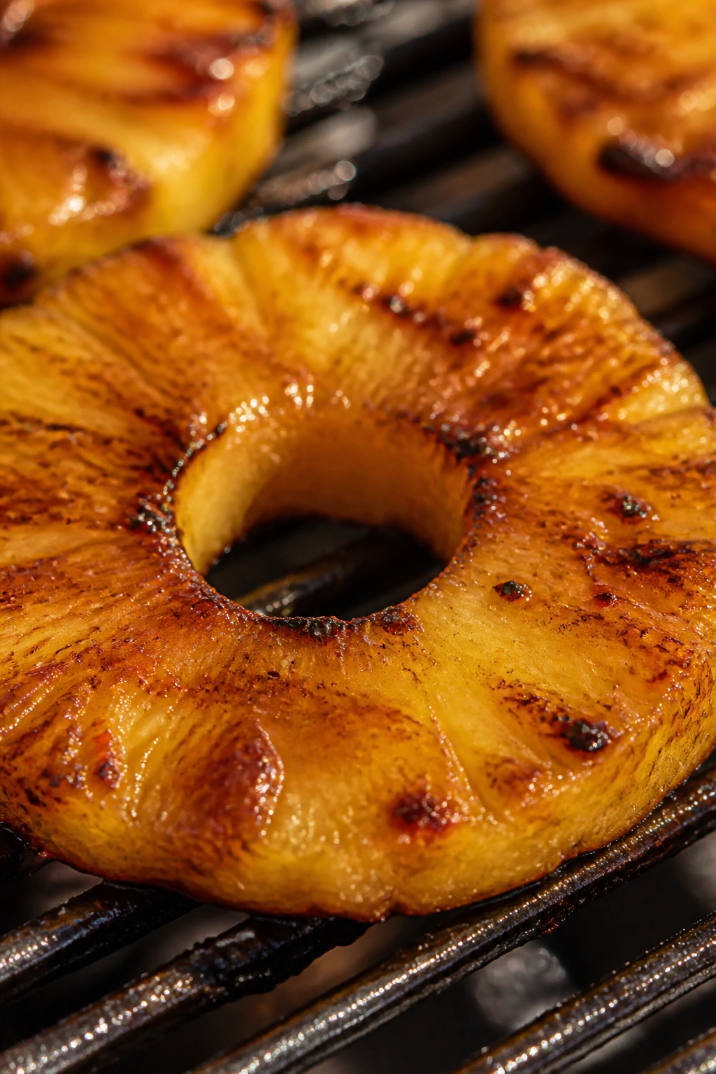 Grilled pineapple ring with brown sugar glaze and slight char