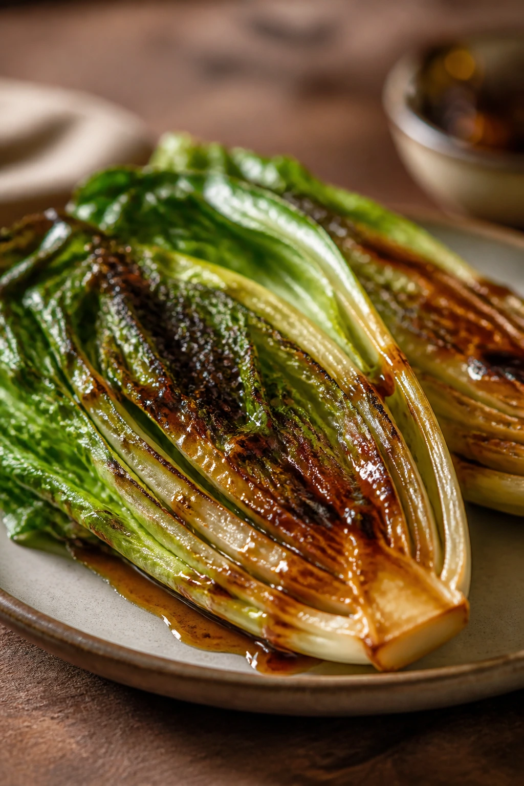 Grilled romaine with BBQ vinaigrette close-up