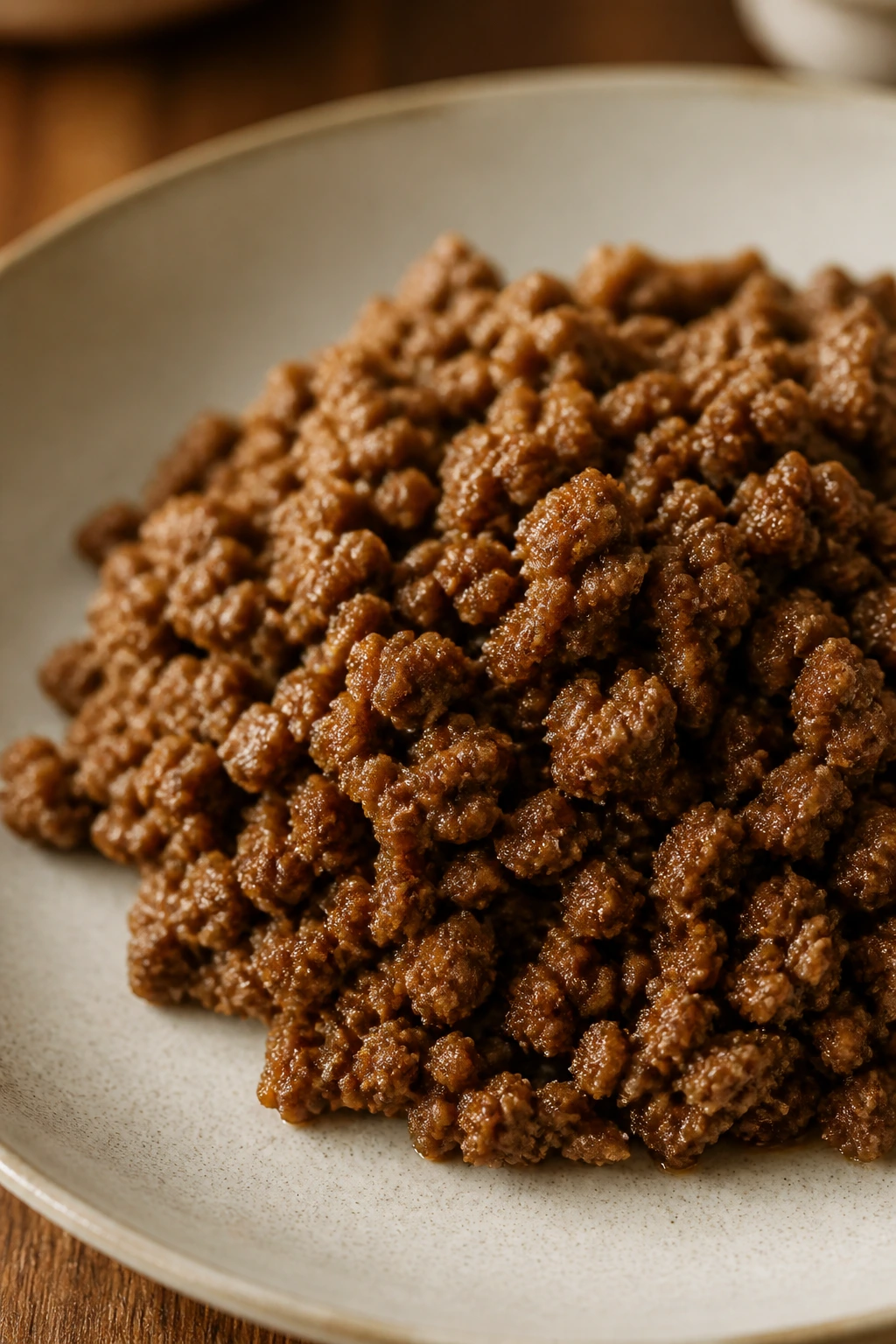 Small mound of browned ground beef on a plate