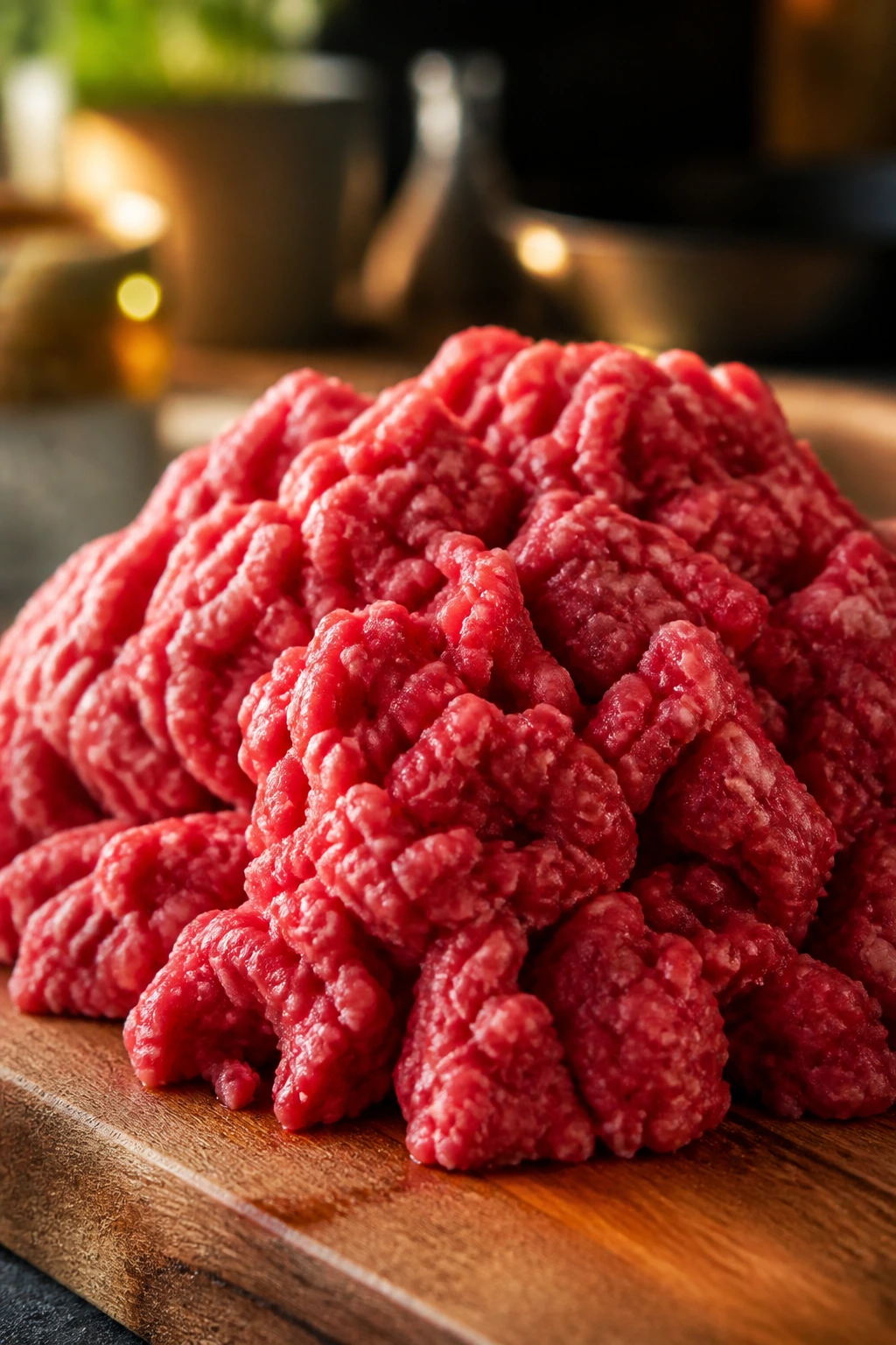 Close-up of raw ground beef highlighting fat marbling
