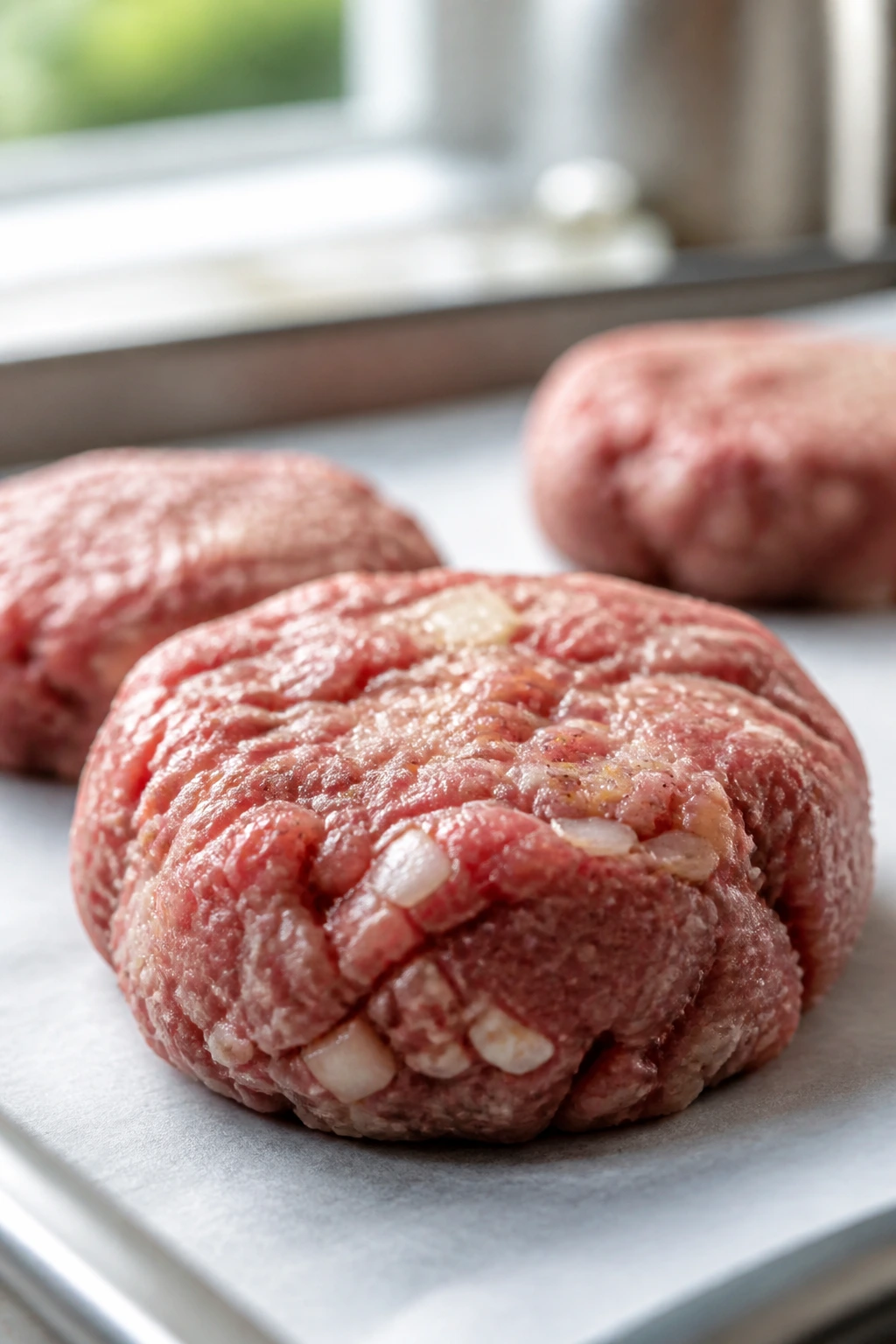 Raw beef and grated onion mixture ready to form juicy mini burgers