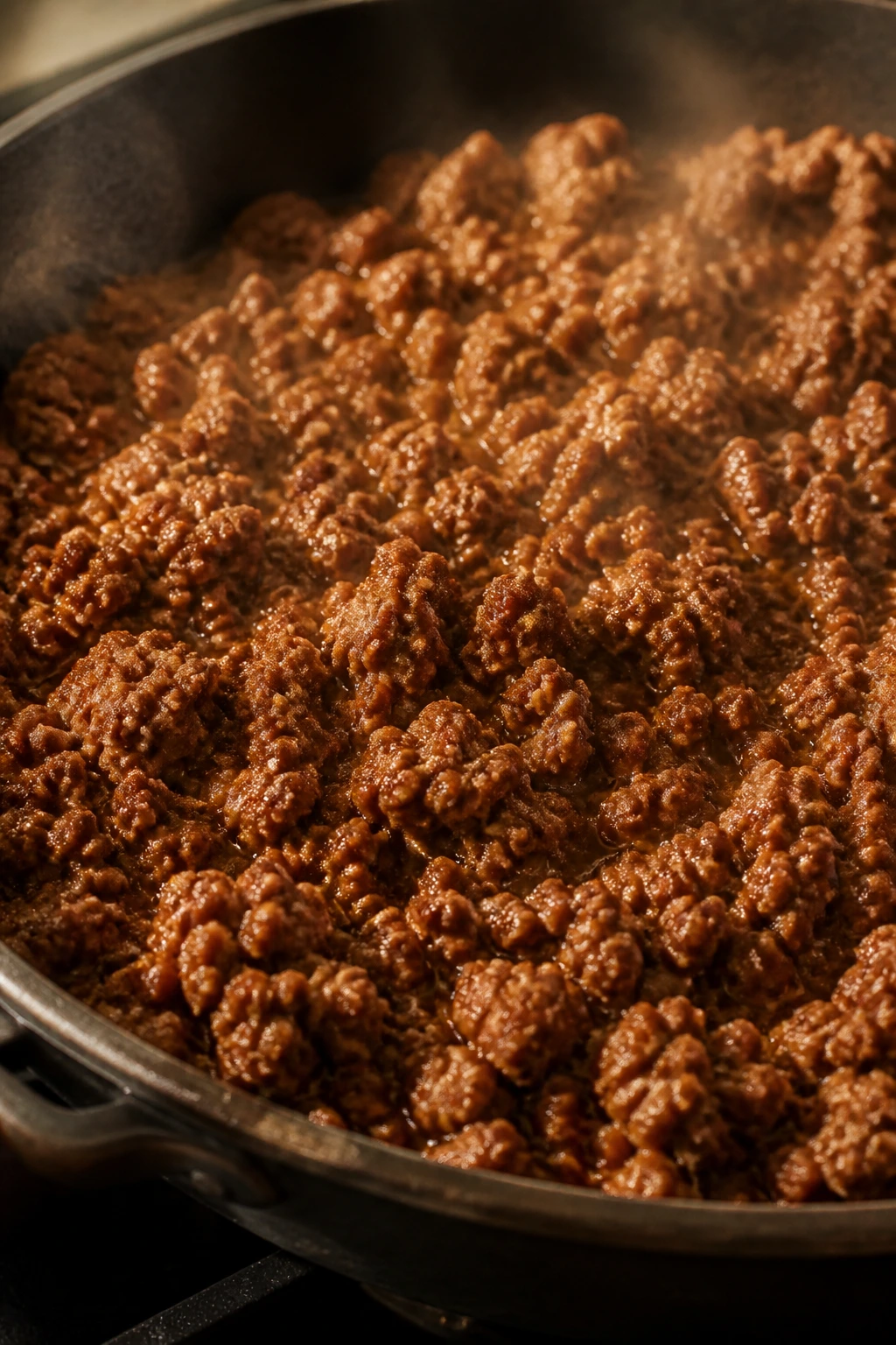 Ground beef for tacos and bowls in skillet