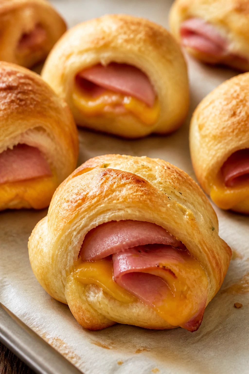 Ham and cheese biscuit bombs on a sheet pan