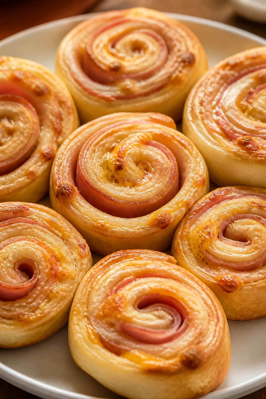 Ham and cheese pinwheels on a plate