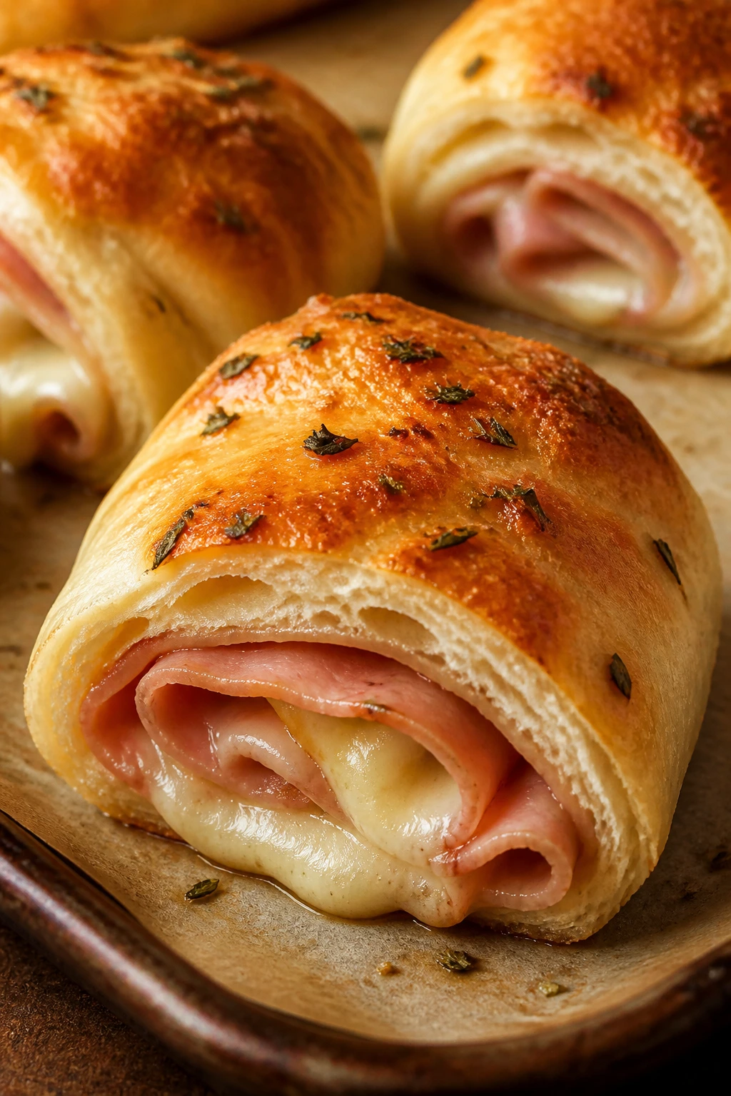 Ham and Fontina rolls cross-section