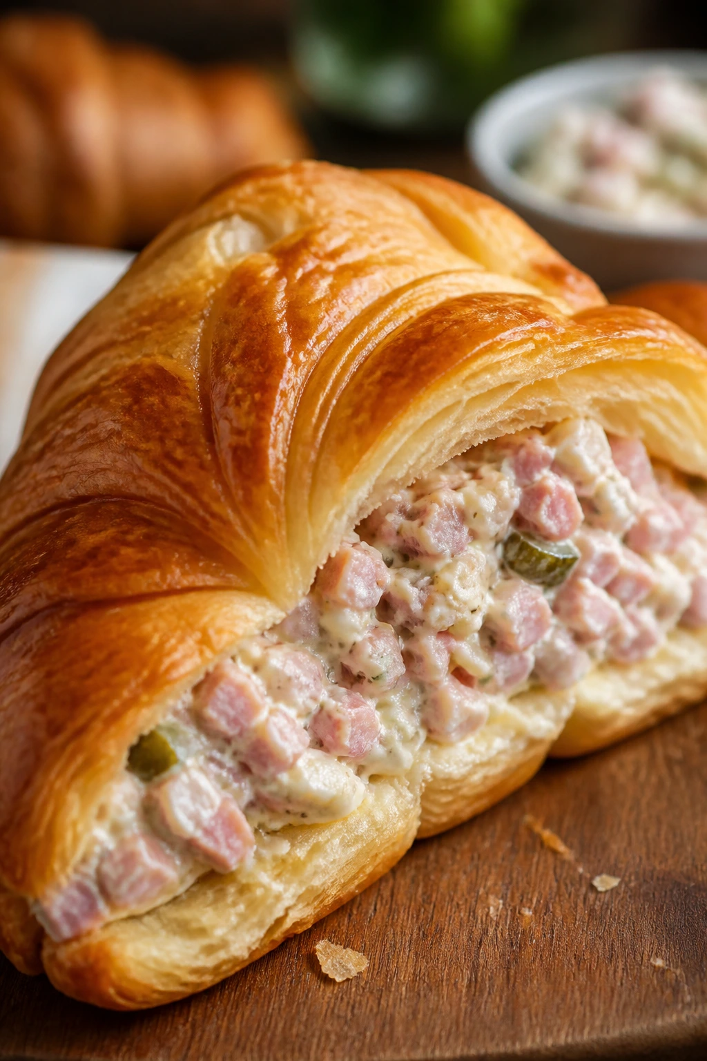Croissant stuffed with ham salad and mayo filling