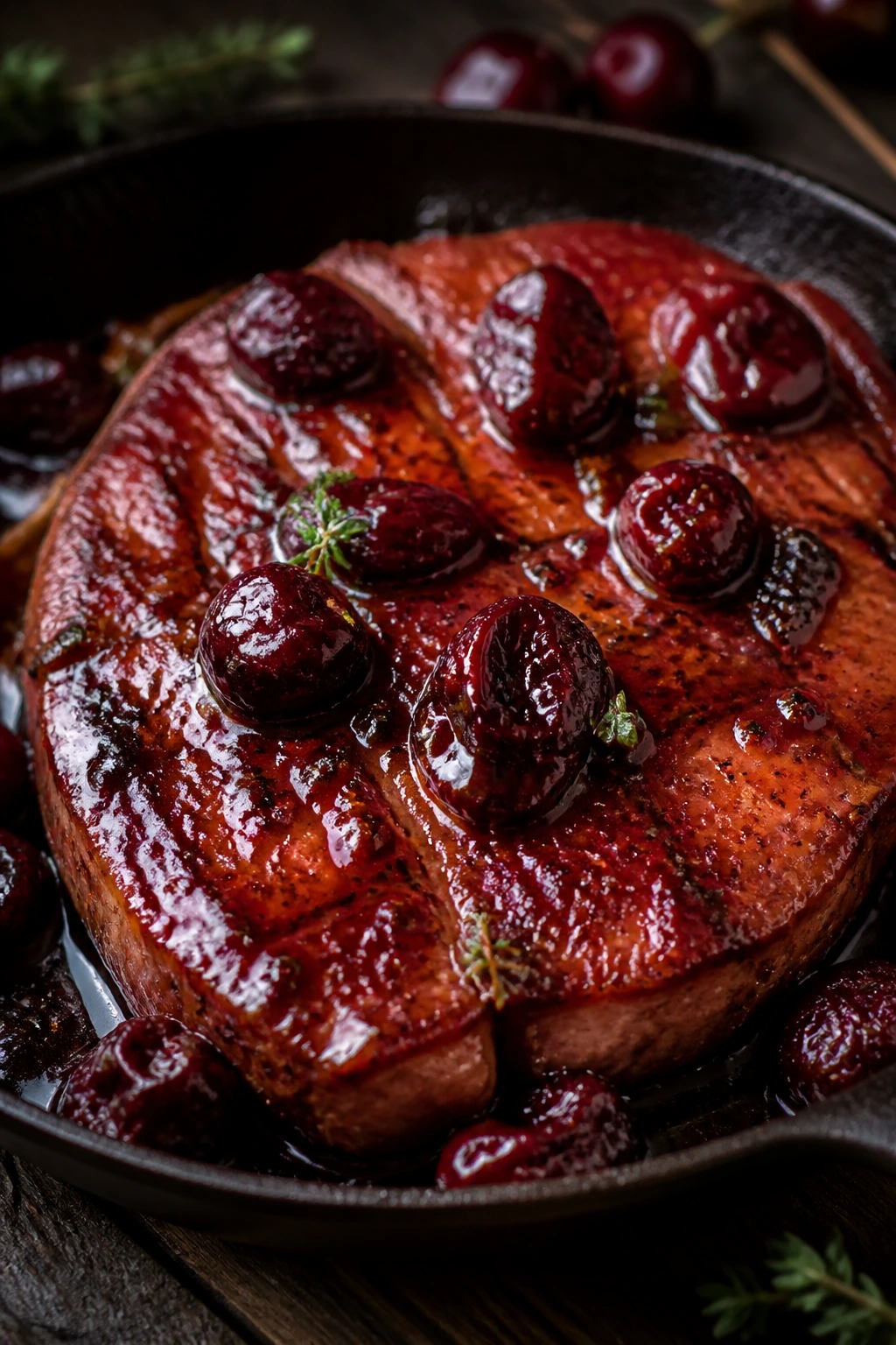 Ham steak with cherry-balsamic glaze