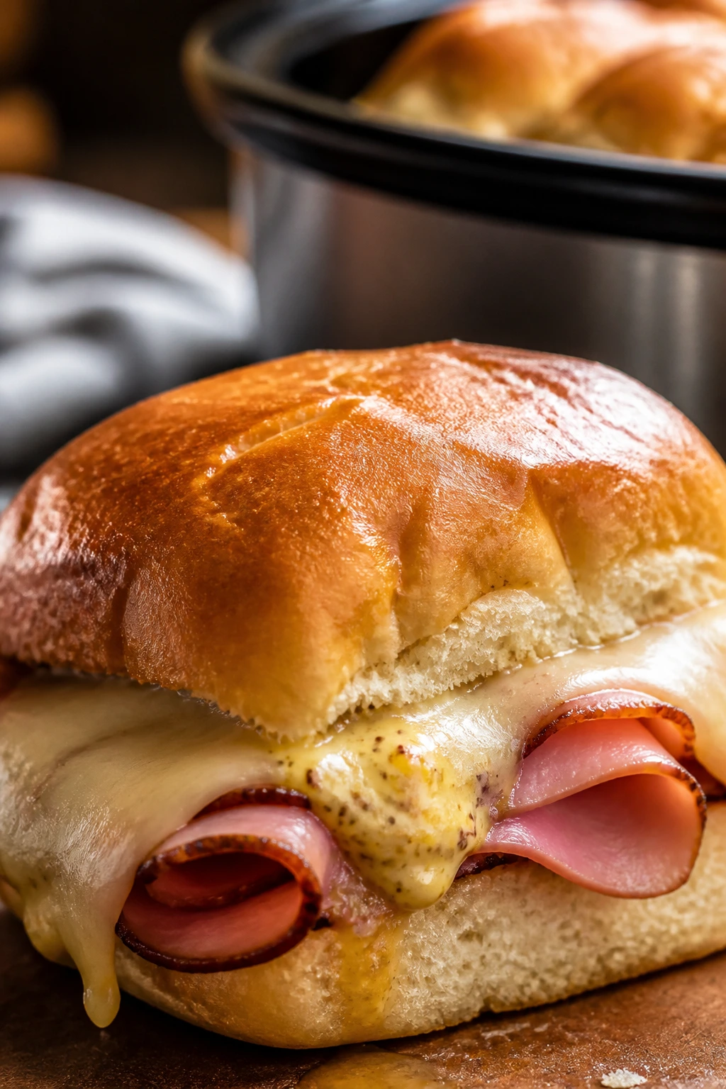 Close-up of Ham Swiss Dijon Cream Slider