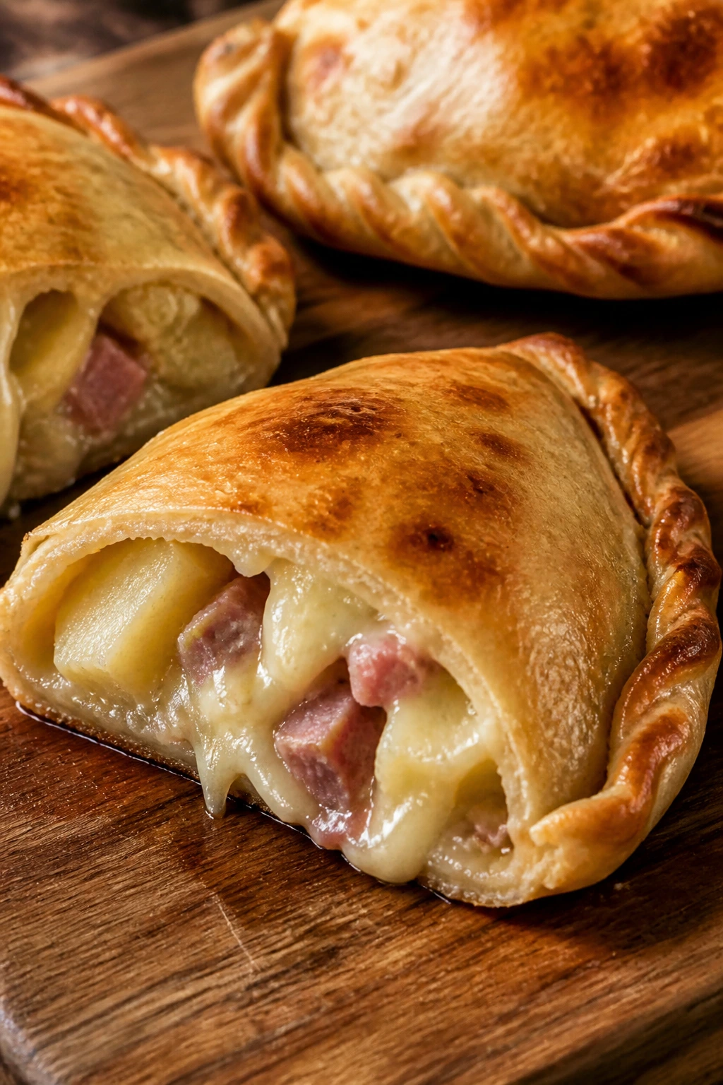 Ham Swiss potato empanada on board