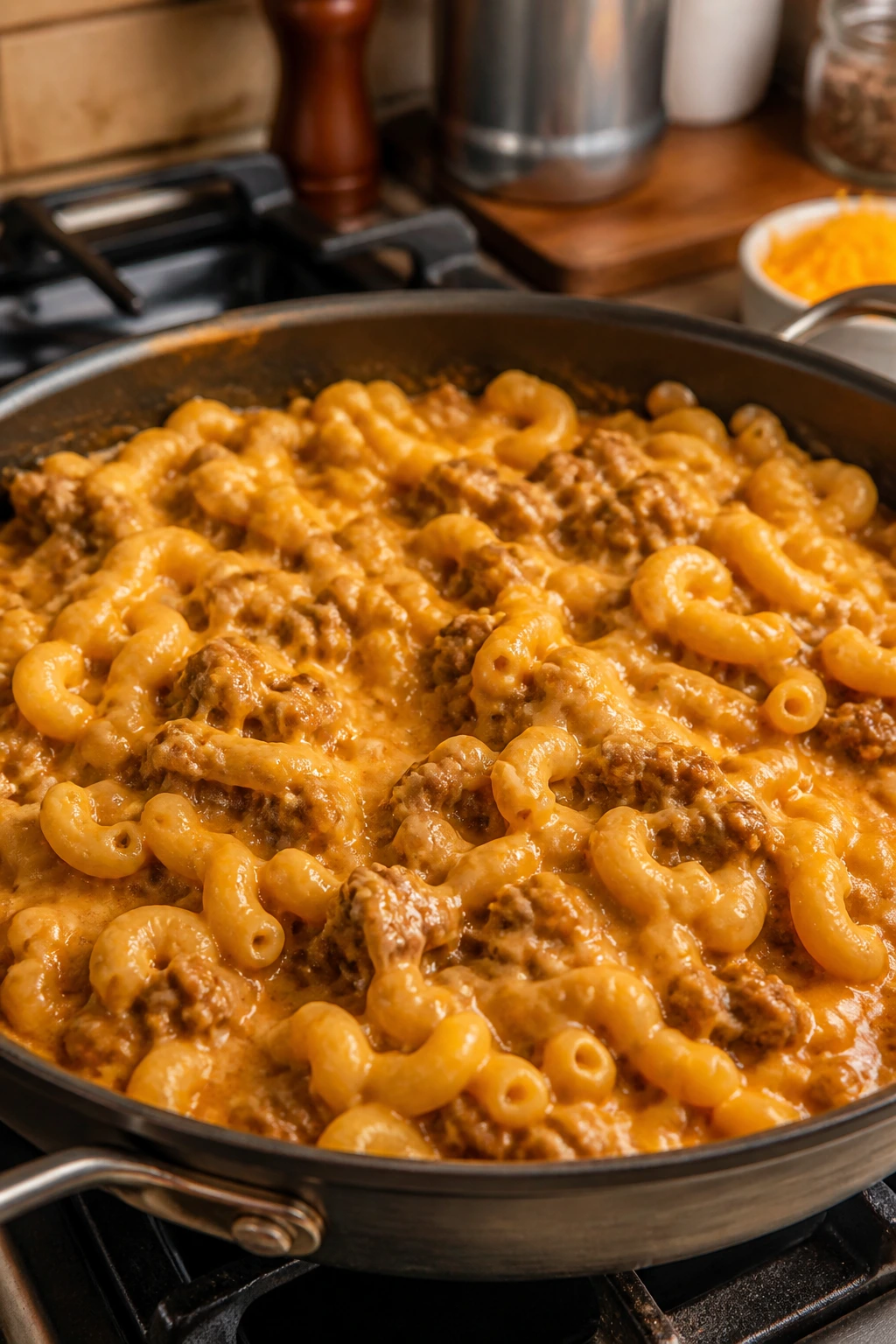 Creamy Hamburger Helper skillet with beef and macaroni