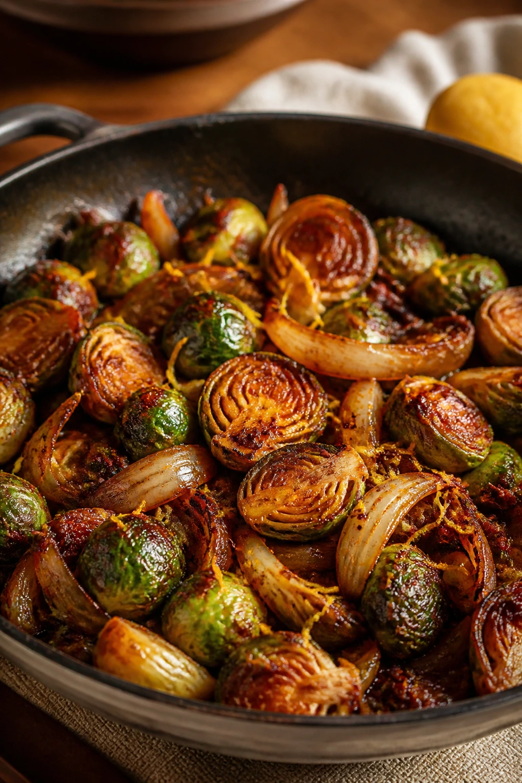 Skillet with harissa-spiced caramelized vegetables