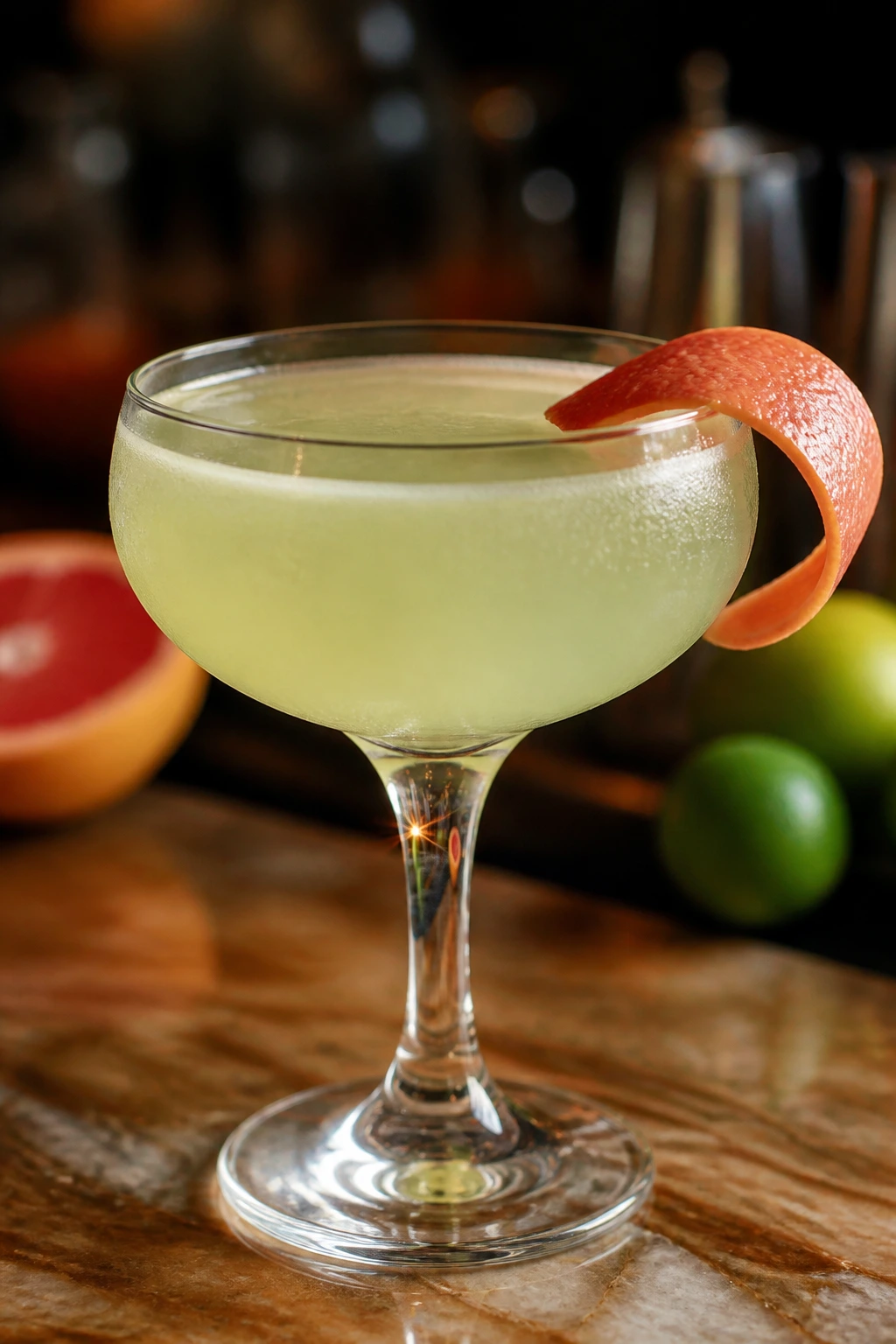 Coupe glass with Hemingway Daiquiri and grapefruit twist