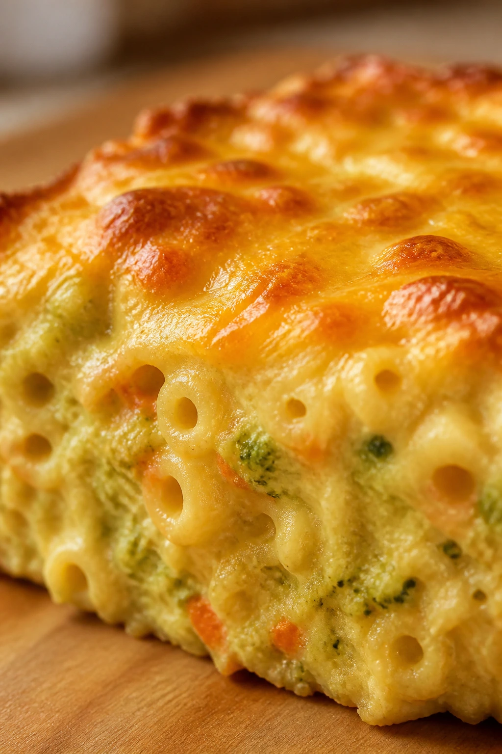 Creamy cheesy bake slice with blended vegetables visible as subtle flecks