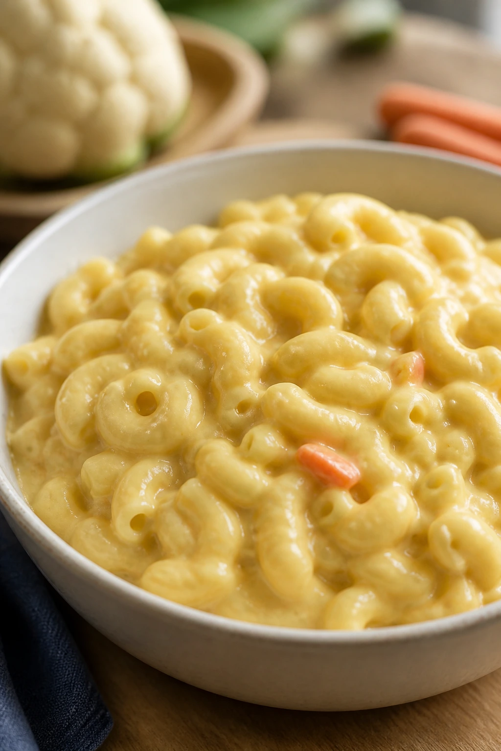 Mac and cheese with hidden cauliflower in creamy sauce