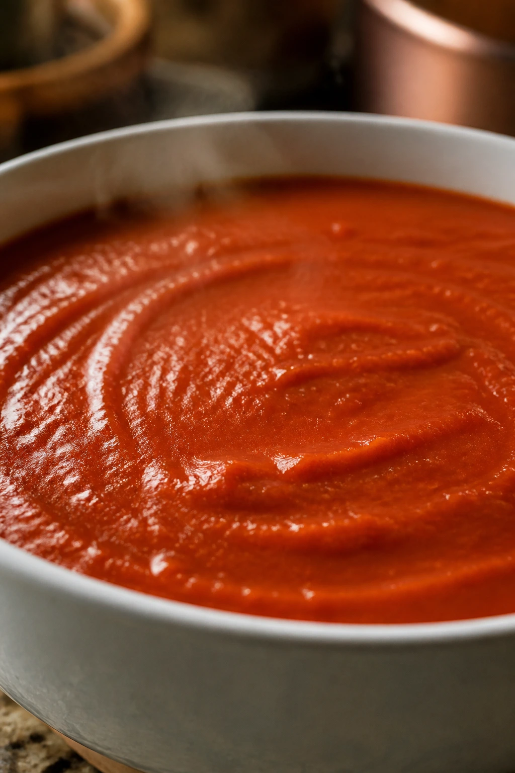 Smooth hidden-veggie spaghetti sauce in a bowl filling the frame