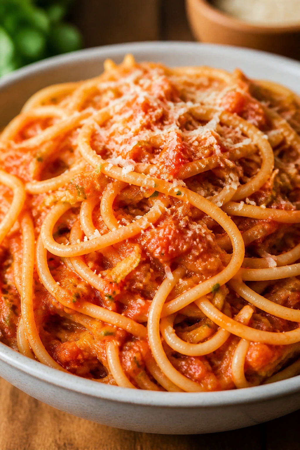 Spaghetti in marinara sauce with hidden veggie flecks