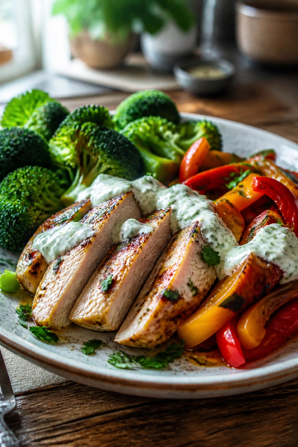 Close-up plate of lean protein with vegetables illustrating a filling under-500-calorie meal
