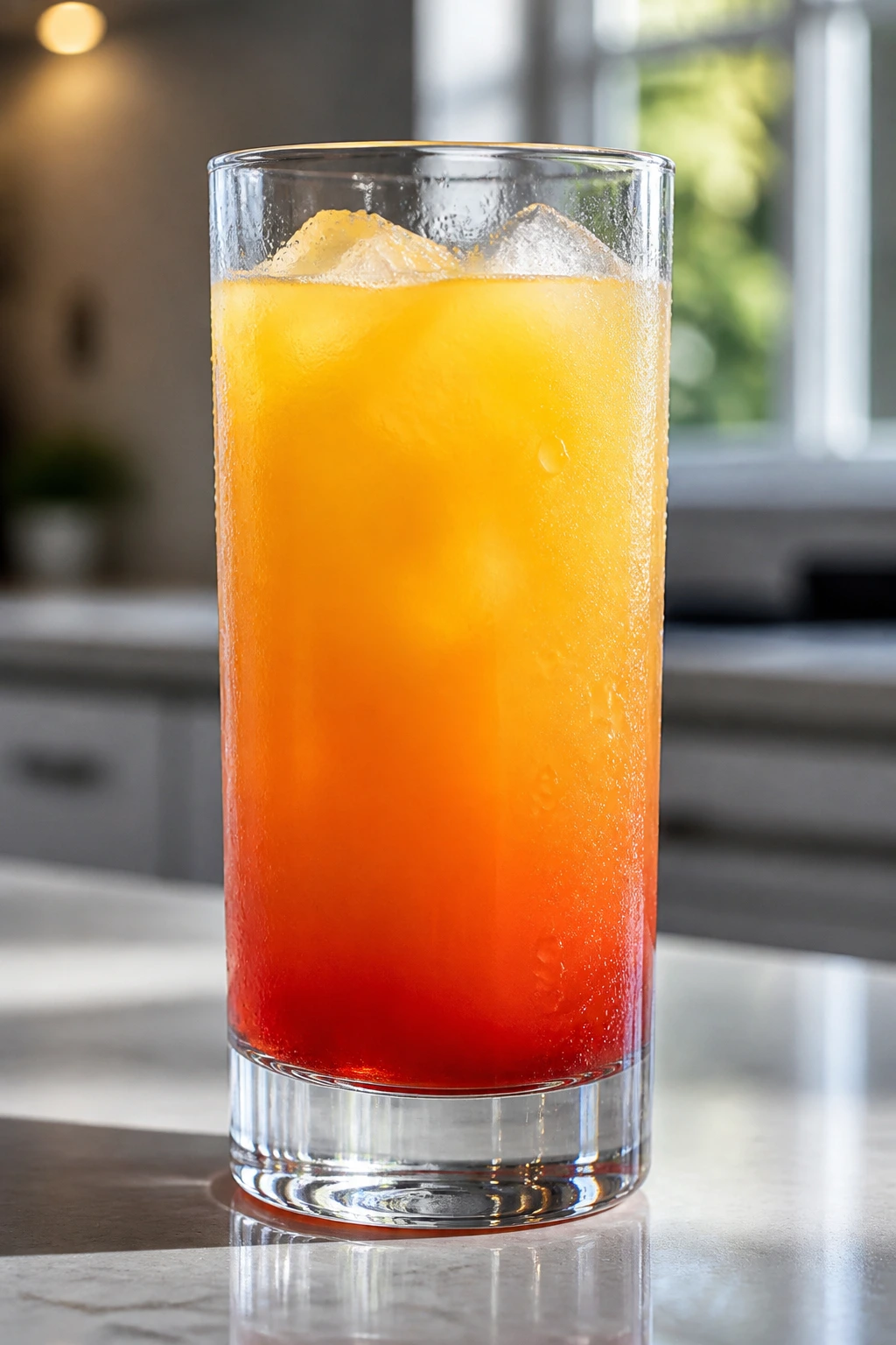 Highball glass with layered sunrise showing clean separation of colors