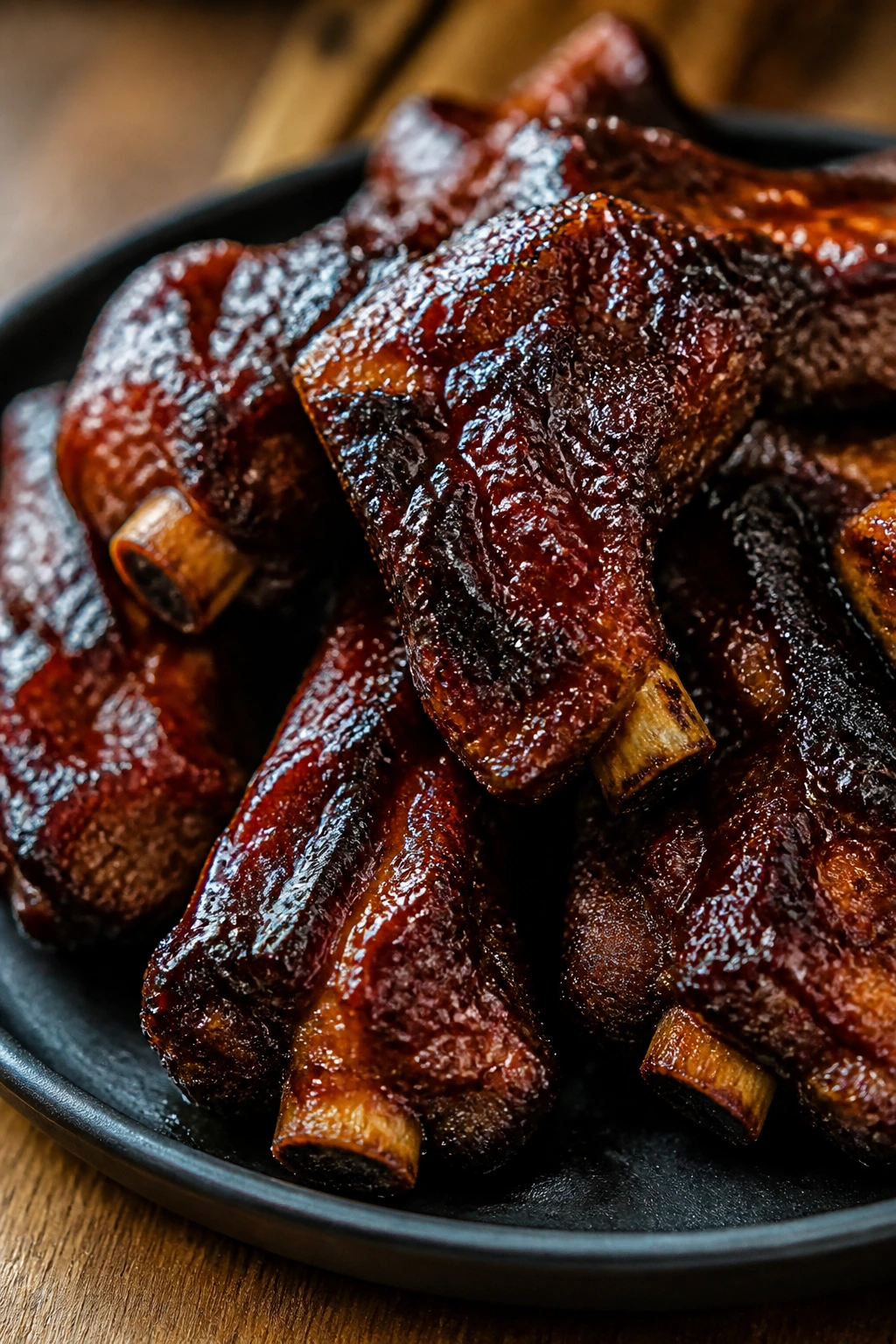 Close-up of hoisin-glazed spare ribs
