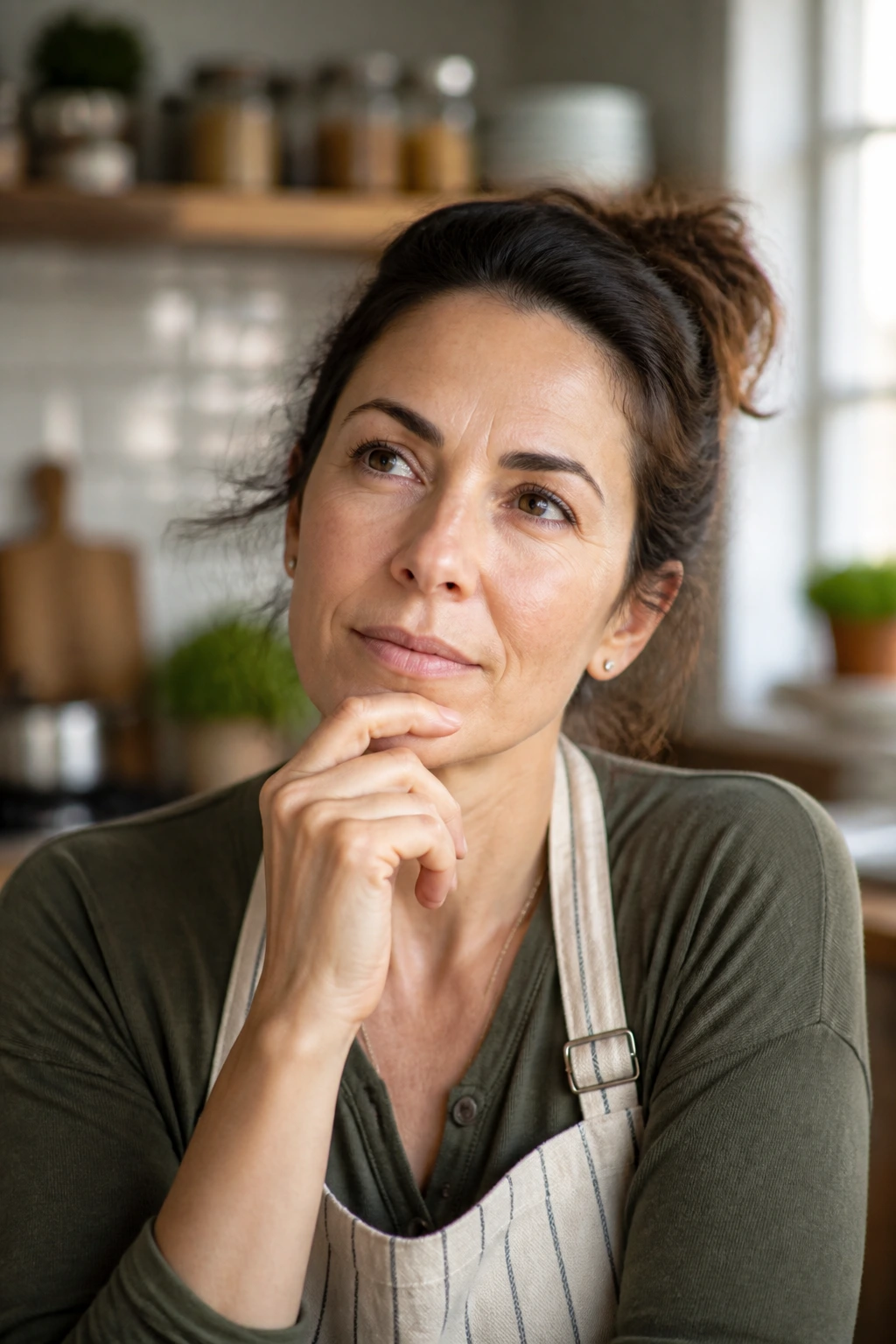 Home cook contemplating in a kitchen