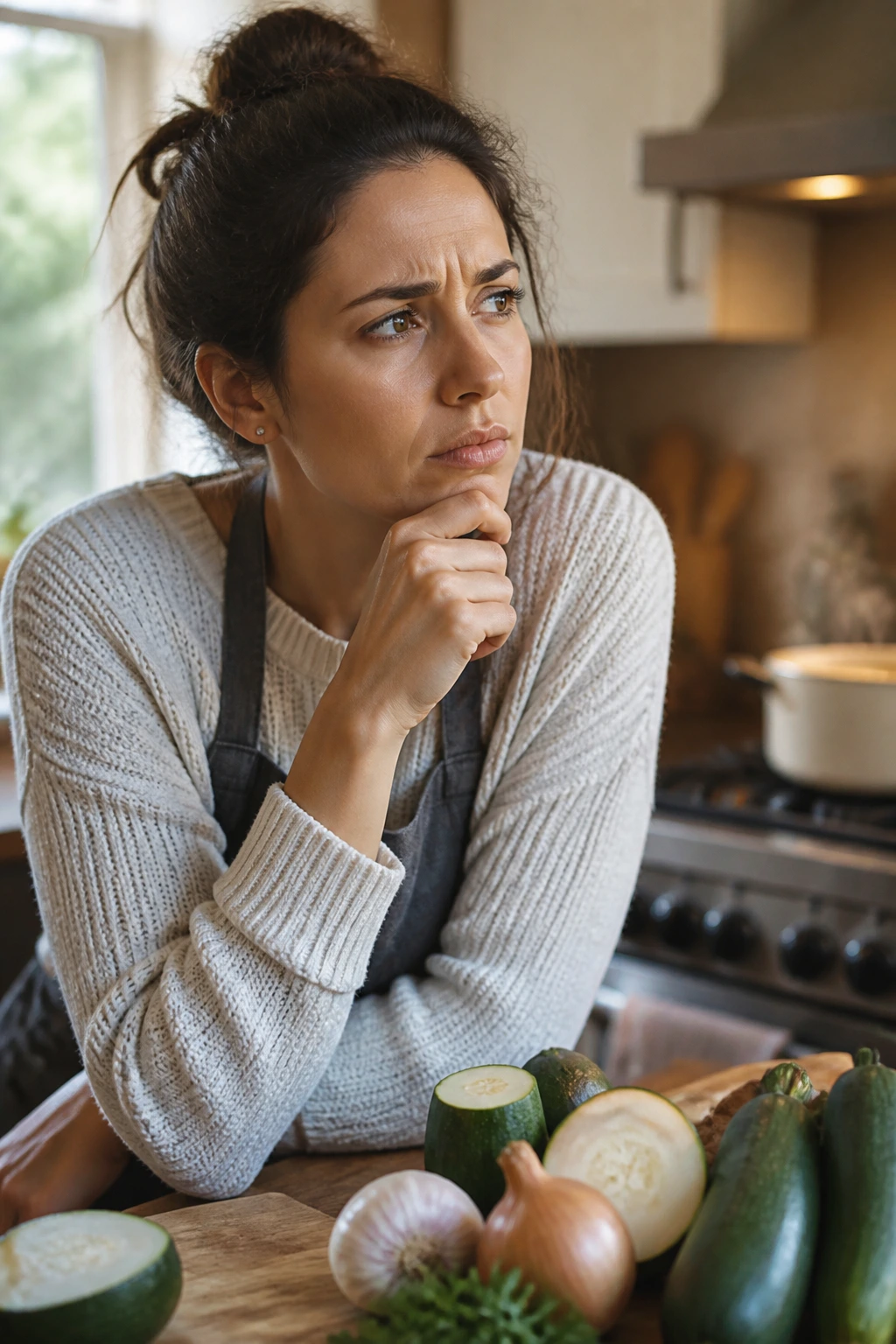 Thoughtful home cook in a kitchen portrait