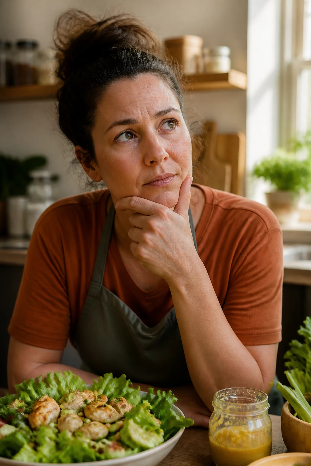Portrait of a thoughtful home cook in a kitchen