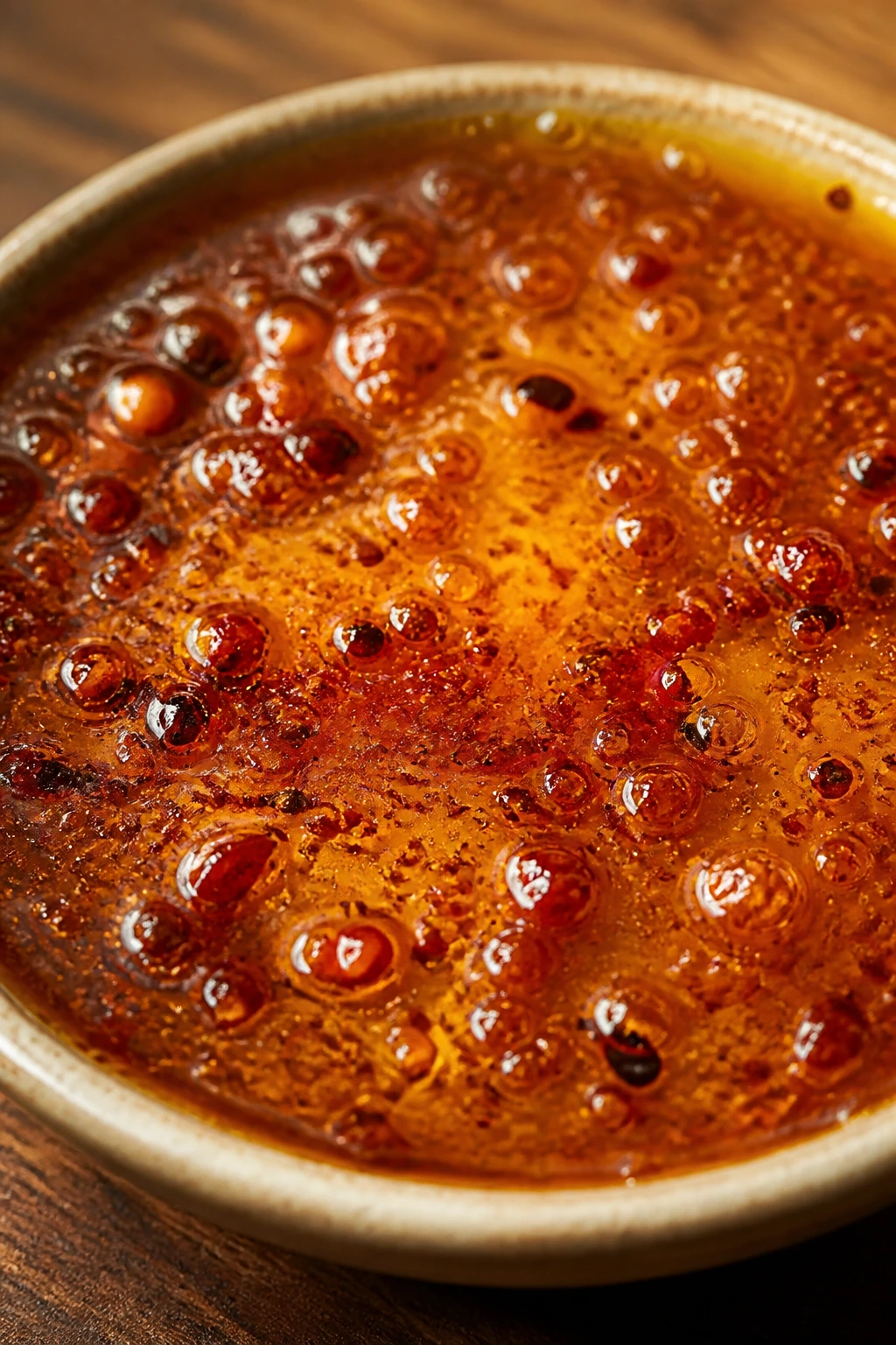 Glossy hot honey smoked paprika glaze in dish