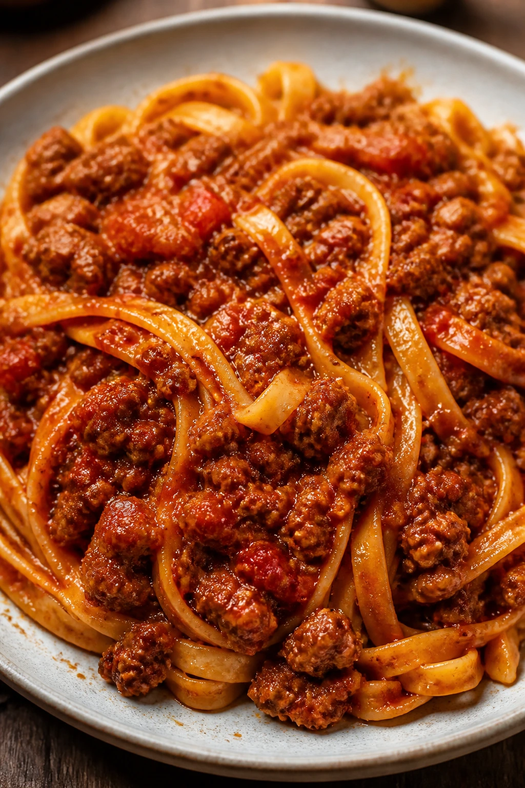 Pasta with spicy sausage bolognese sauce