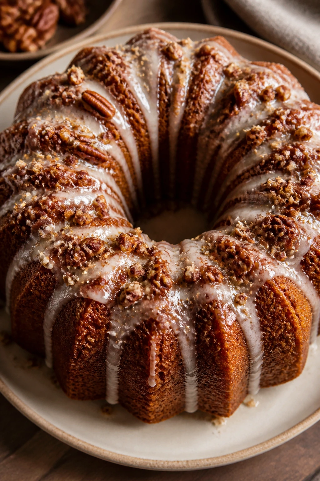 Hummingbird bundt cake with toasted pecans and glaze