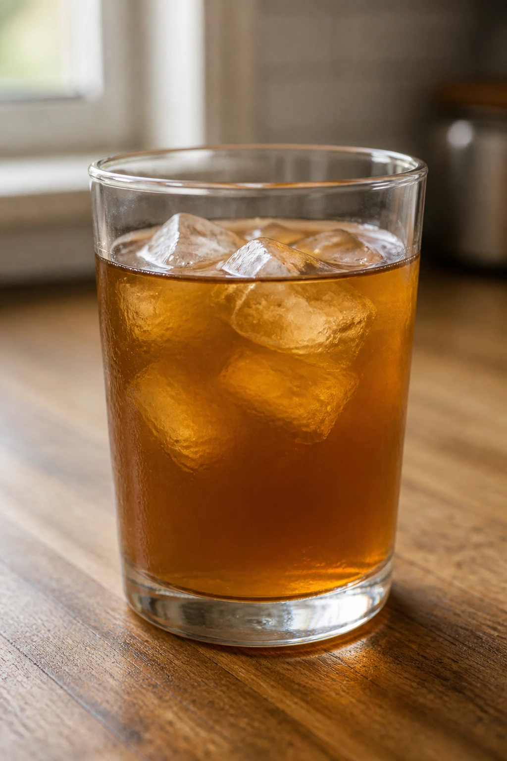 Glass of iced tea with flat, dull color suggesting mistakes.