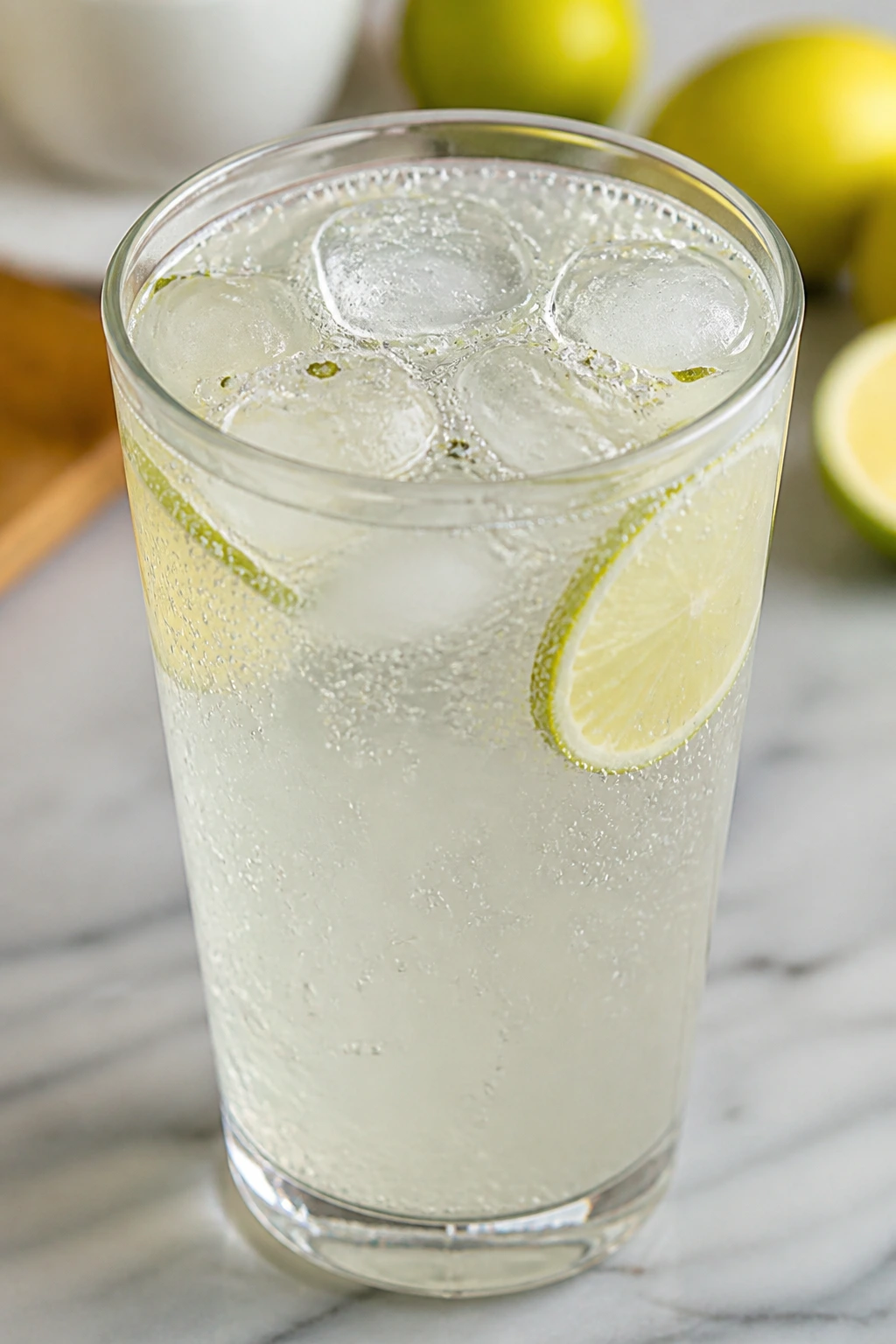 Close-up of Indian lemon soda in a glass with ice and salt