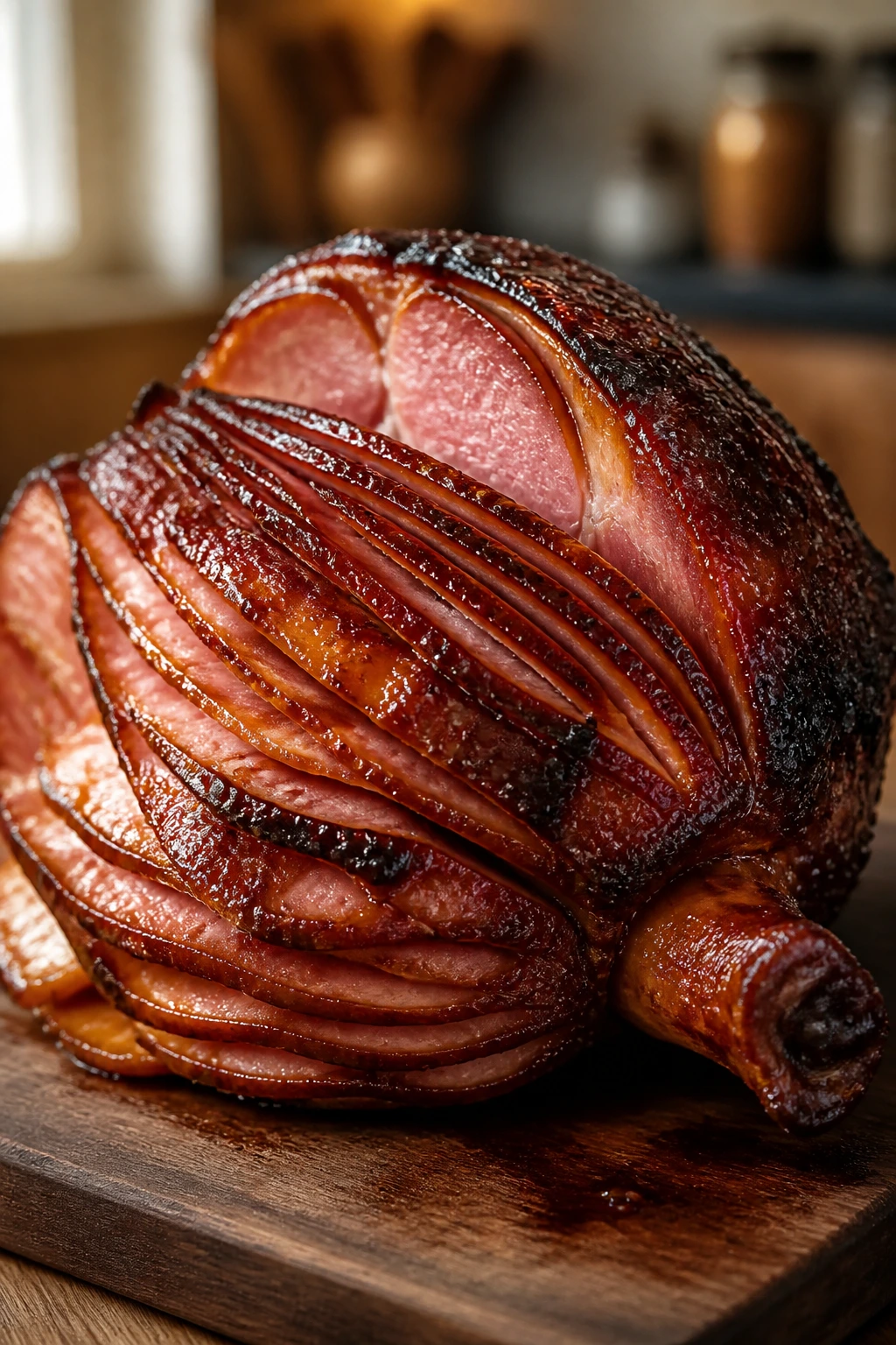 Ham with caramelized glaze showing depth and shine