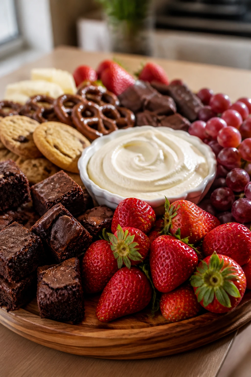 Close-up on key ingredients arranged on a dessert board showing texture and color contrast