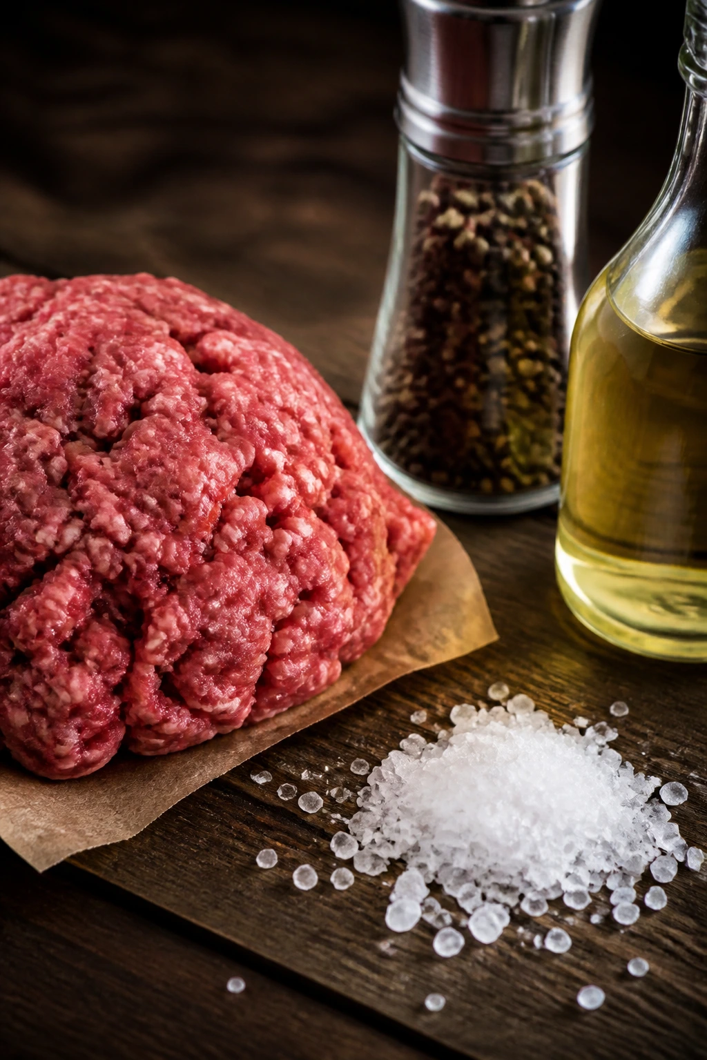 Key burger ingredients and seasonings arranged to show their roles