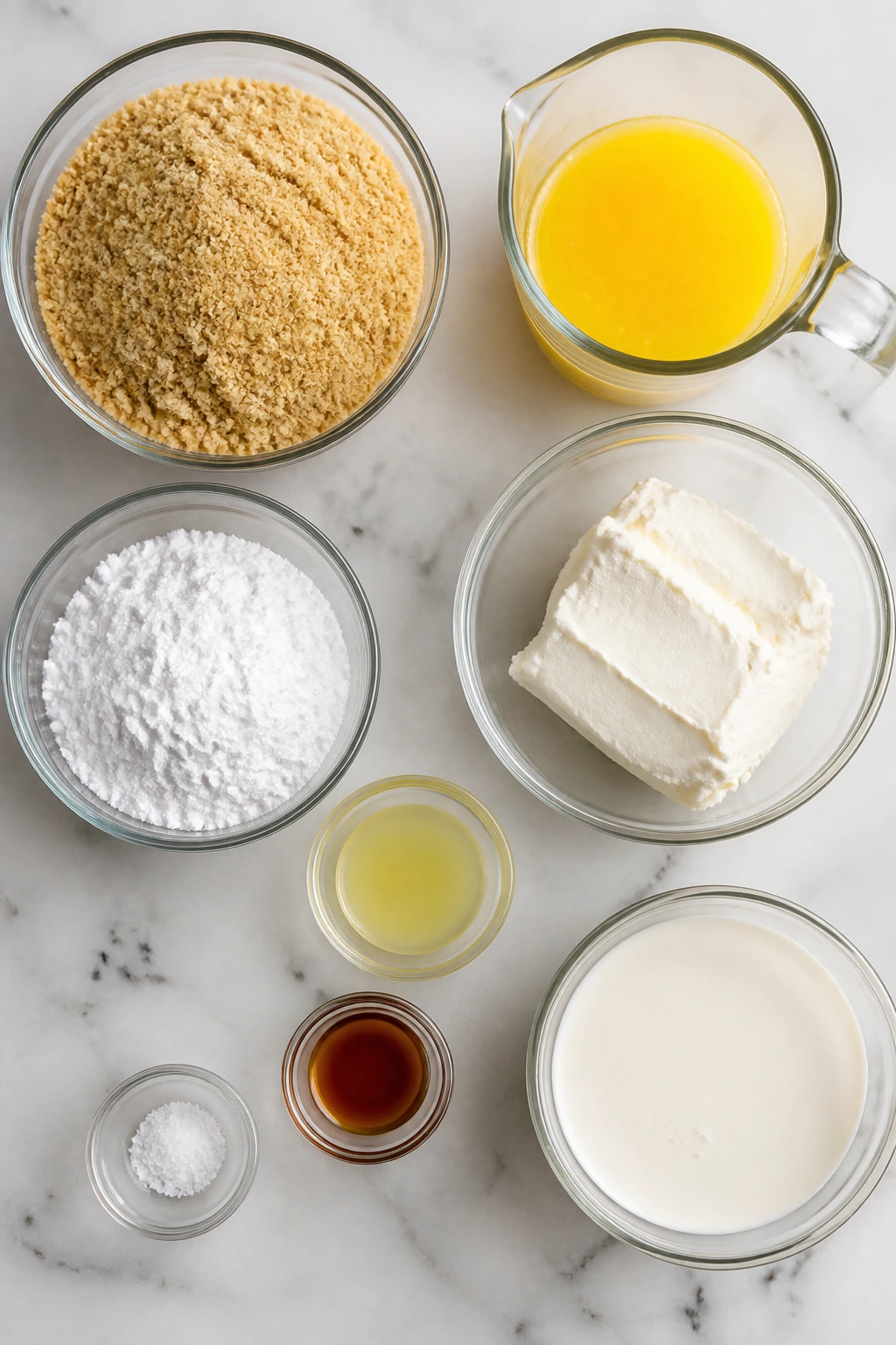 Overhead view of icebox pie ingredients arranged on counter