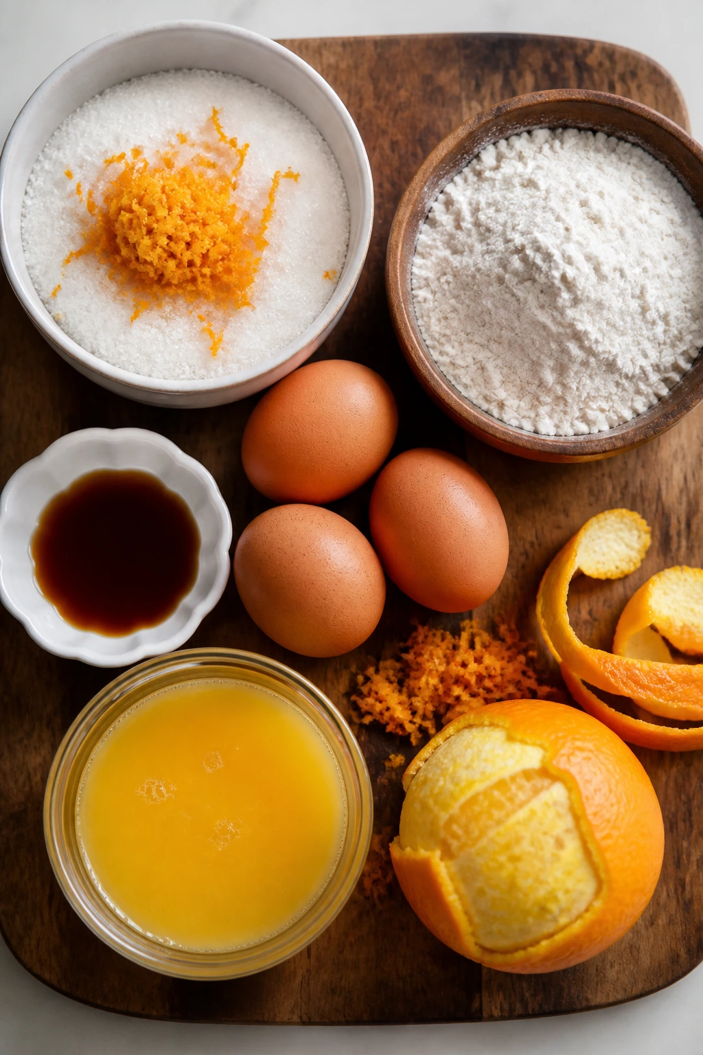 Key tart ingredients arranged on a wooden board