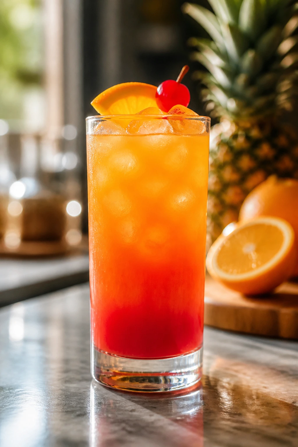 Malibu Sunset with gradient and soft pineapple-orange background tones