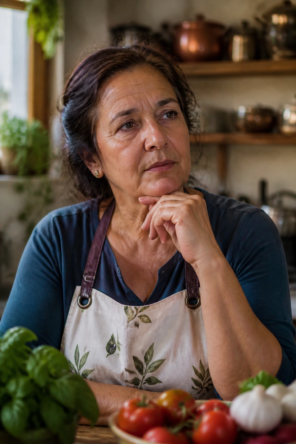 Portrait of a real Italian home cook in a cozy kitchen