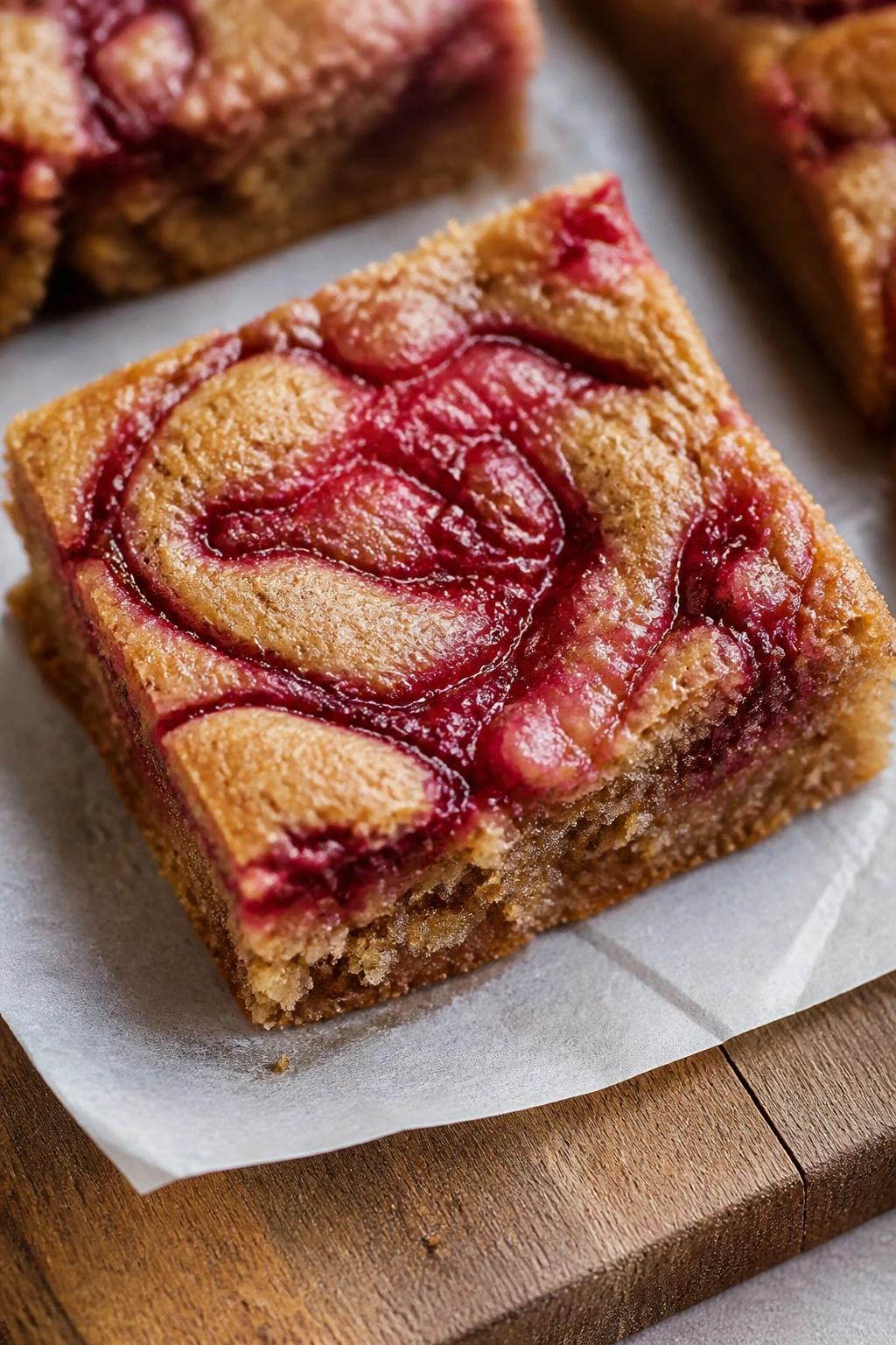 Close-up of jam swirl blondie square
