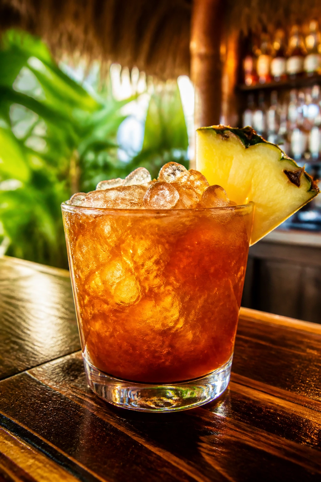 Jungle Bird cocktail in rocks glass with crushed ice