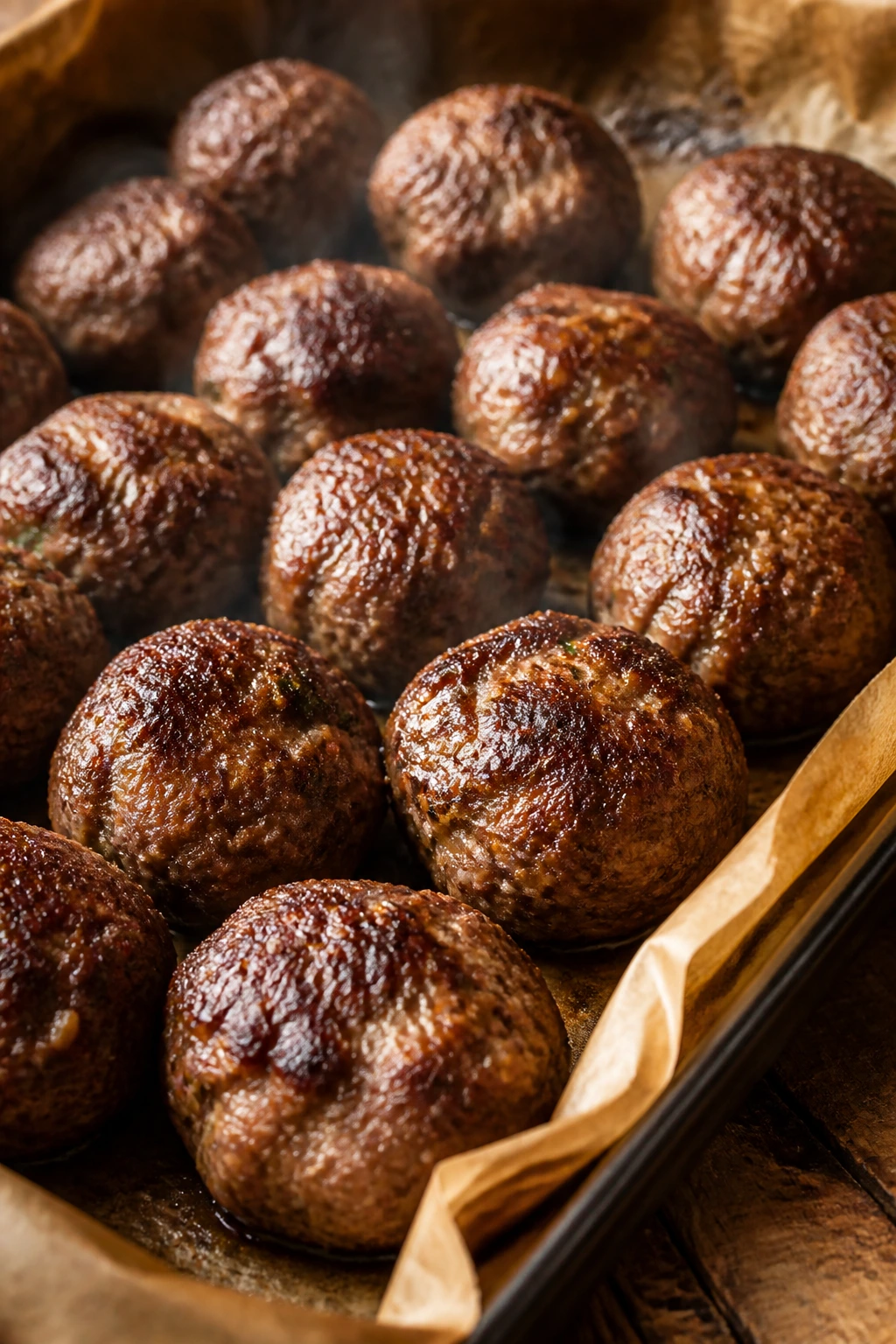 Baked beef-and-lamb keftedes close-up